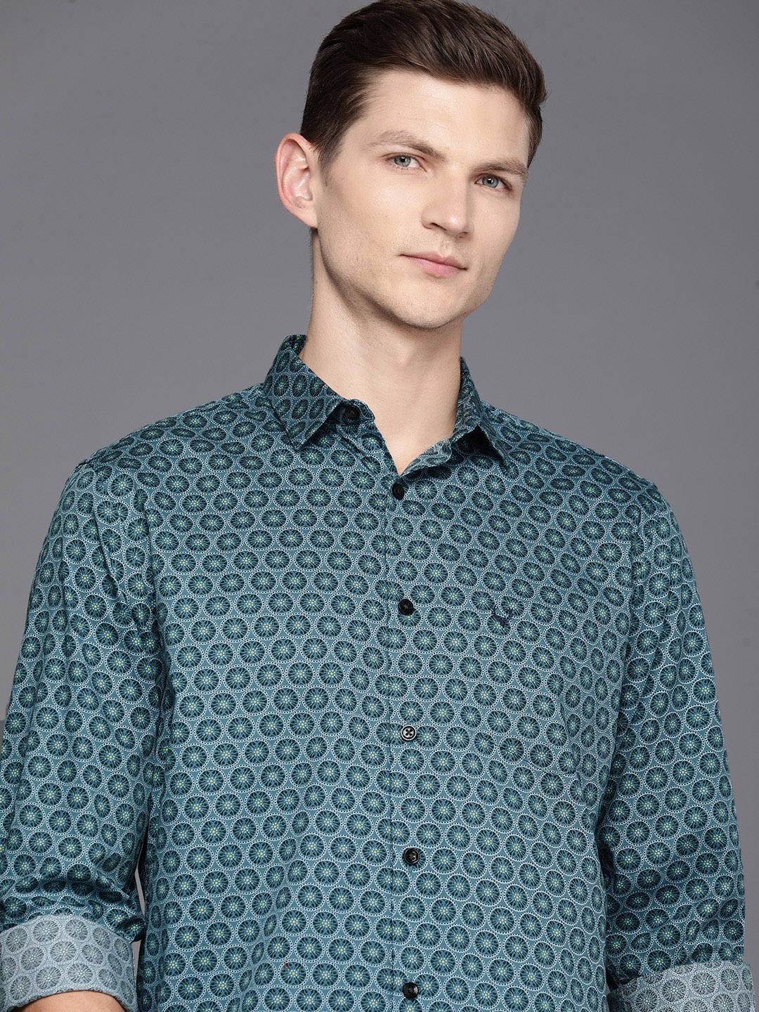 

Allen Solly Pure Cotton Classic Fit Opaque Printed Casual Shirt, Teal