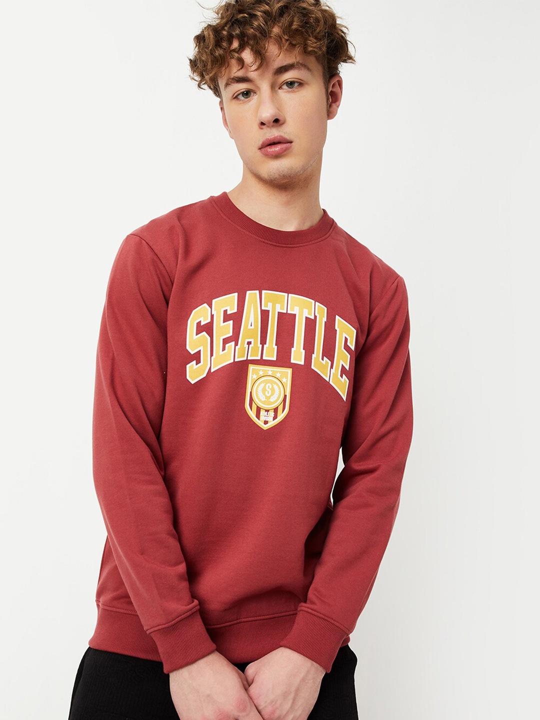 max Typographic Printed Pullover Sweatshirt, Orange