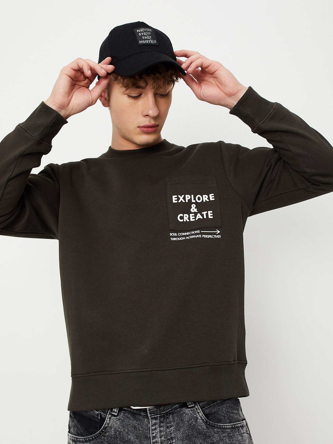 

max Typographic Printed Pullover Sweatshirt, Black