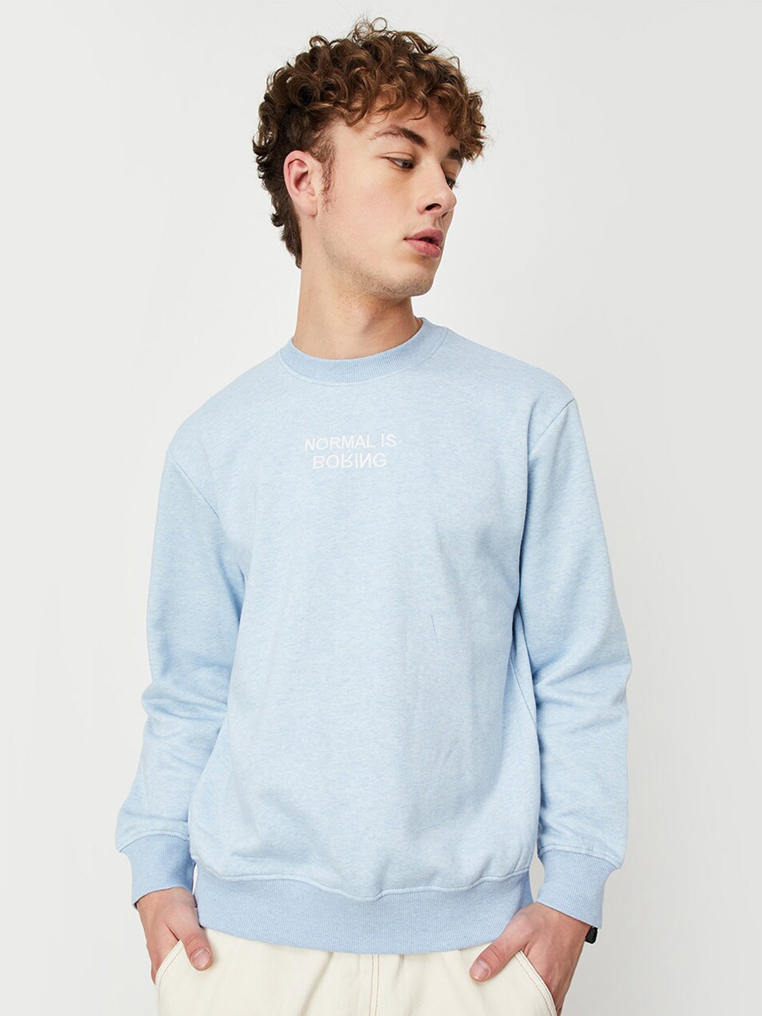 

max Round Neck Pullover Sweatshirt, Blue