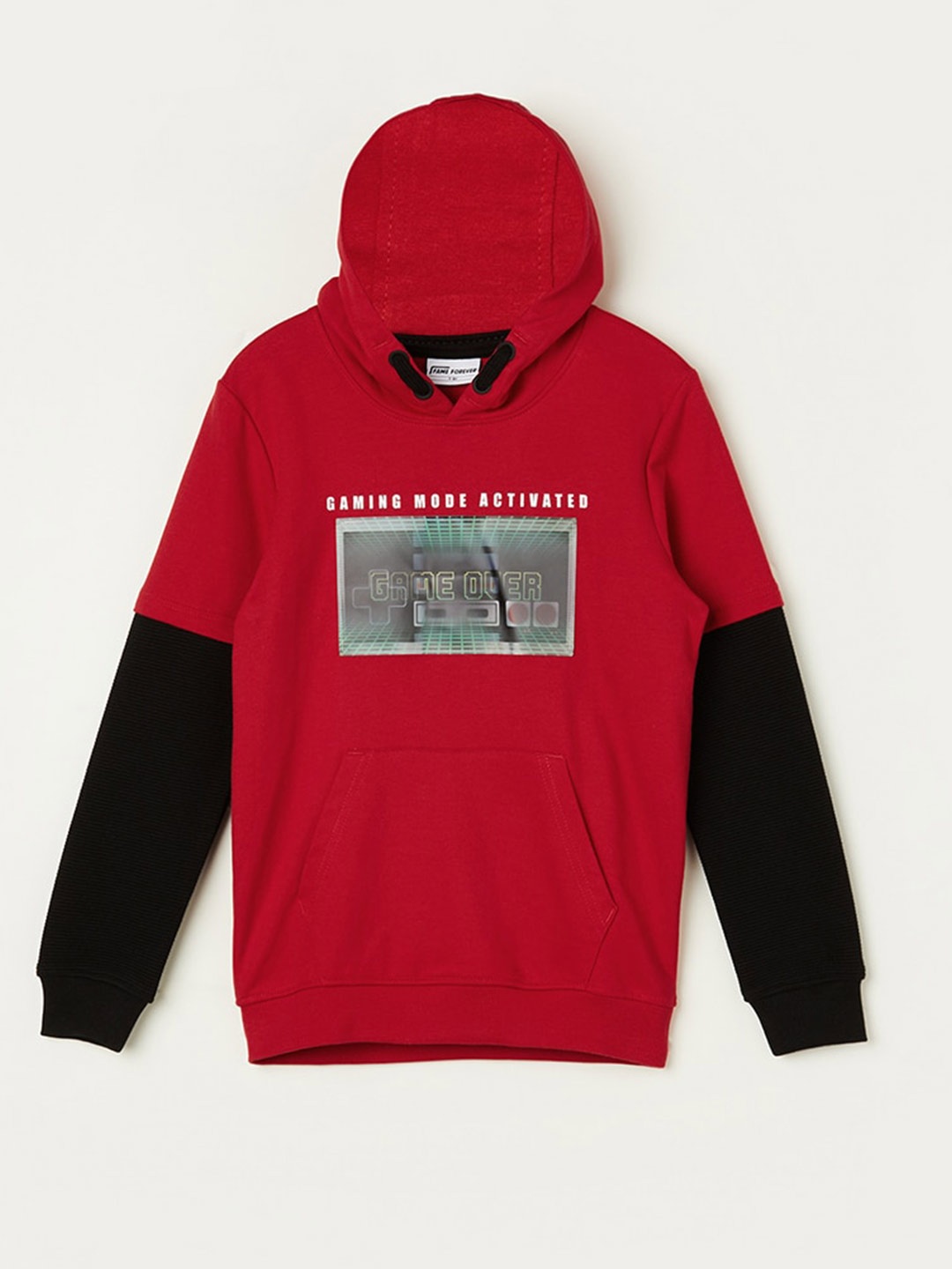 

Fame Forever by Lifestyle Boys Graphic Printed Hooded Pure Cotton Sweatshirt, Red