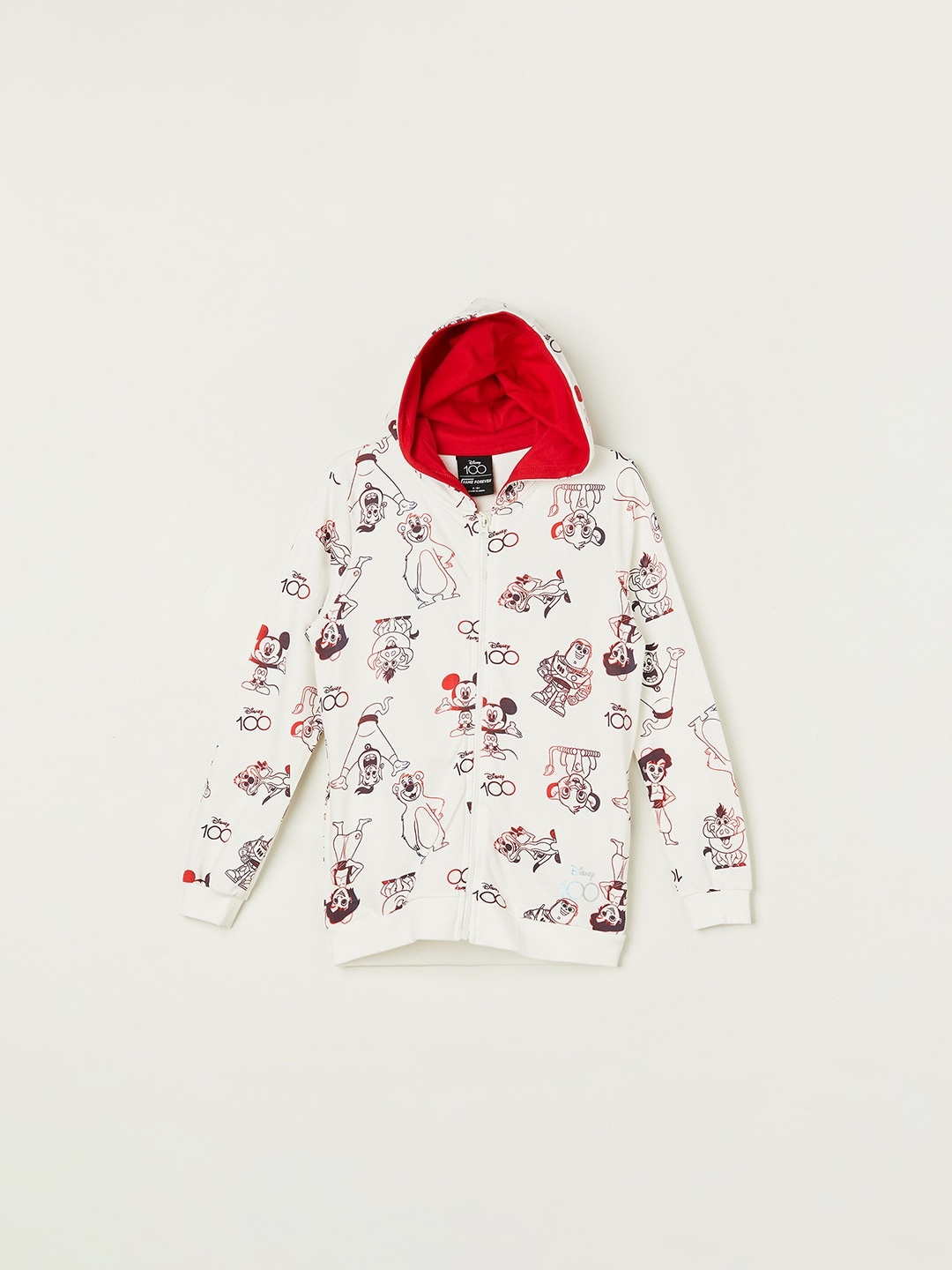 

Fame Forever by Lifestyle Boys Mickey Mouse Printed Hooded Front-Open Sweatshirt, Off white