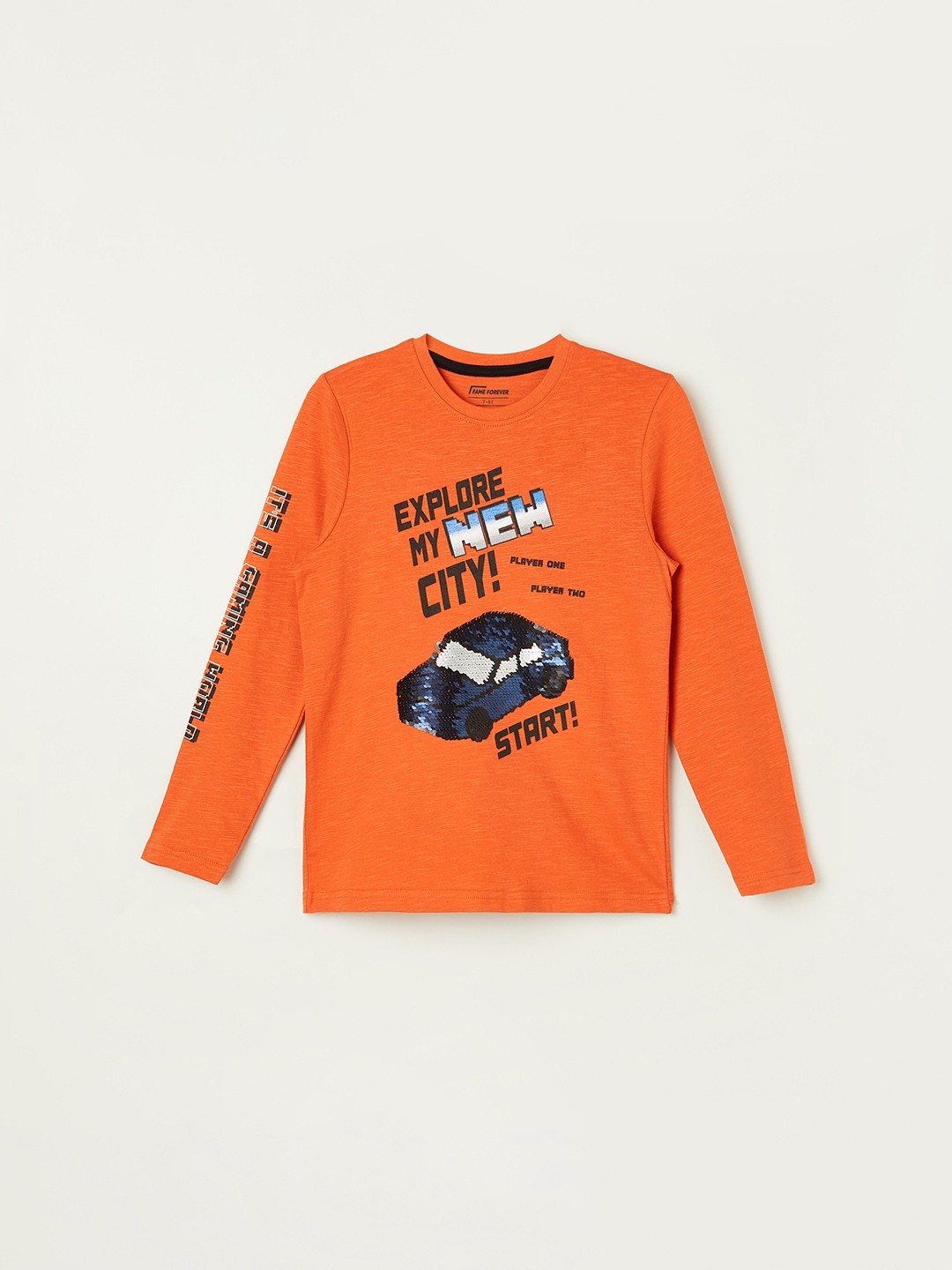 

Fame Forever by Lifestyle Boys Typography Printed Pure Cotton T-shirt, Orange