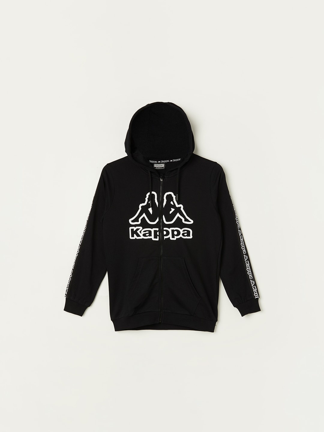 

Kappa Boys Typography Printed Hooded Pure Cotton Front Open Sweatshirt, Black
