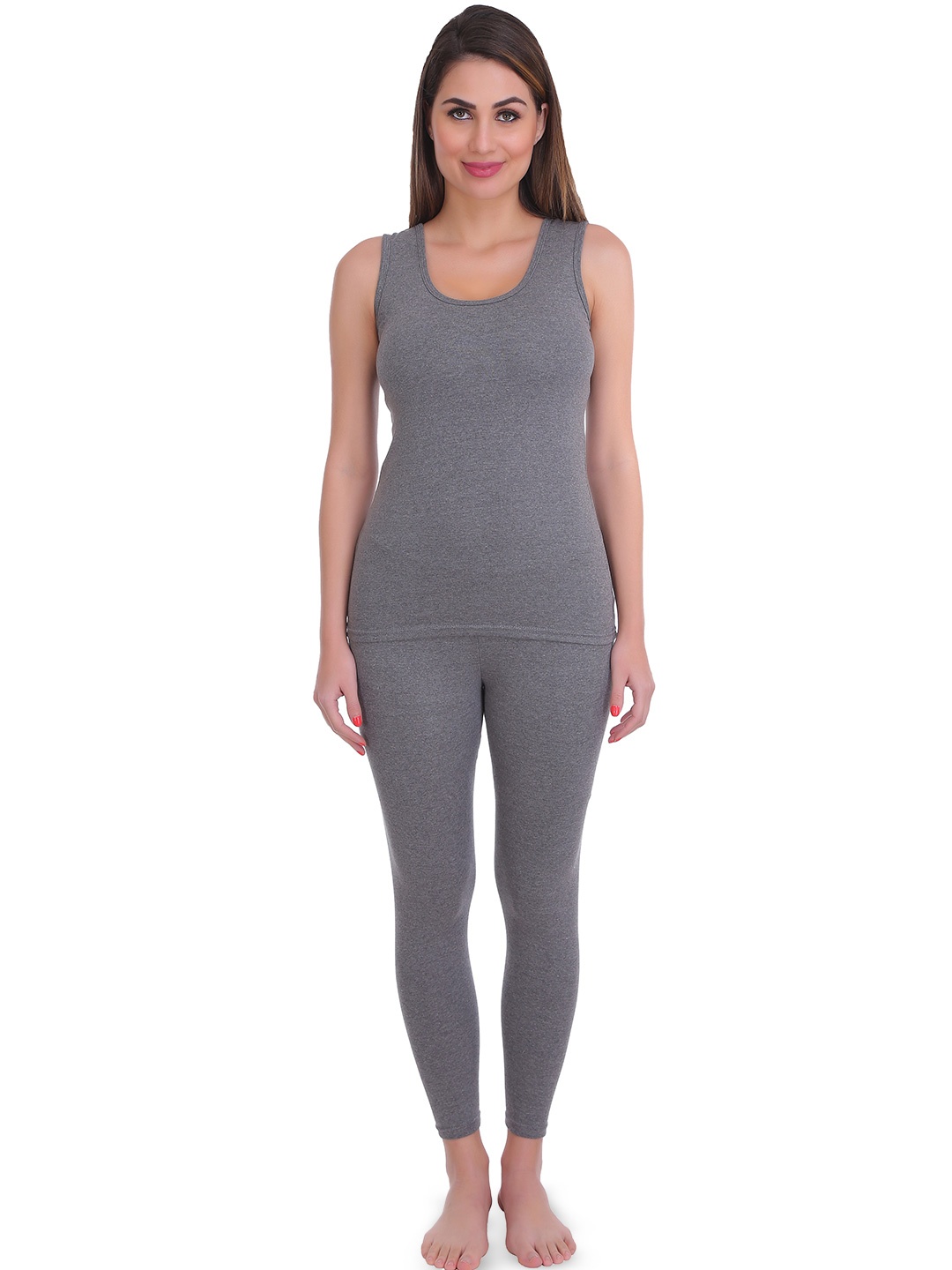 

SELFCARE Round Neck Sleeveless Thermal Set, Grey