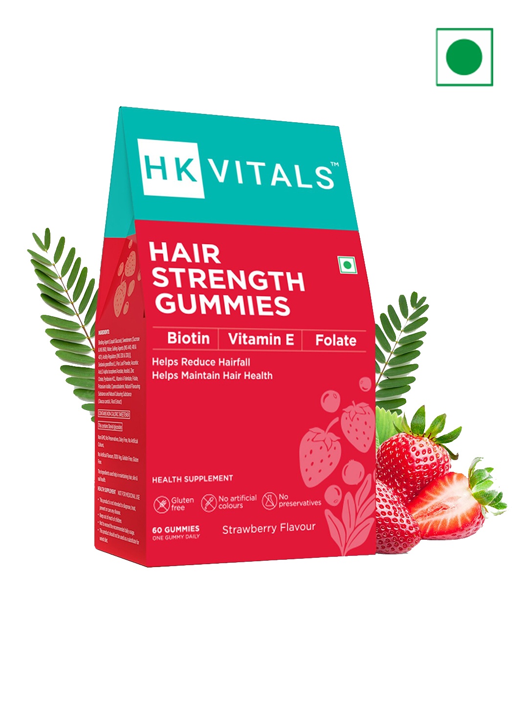 

HK VITALS Hair Strength Gummies to Help Reduce Hair Fall - Strawberry - 60 Gummies, Red