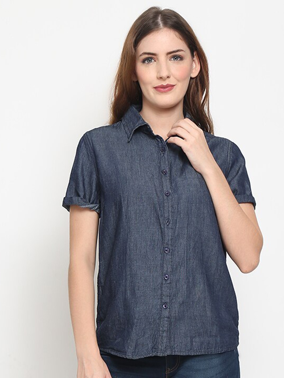 

GRACIT Skinny Fit Denim Casual Shirt, Navy blue