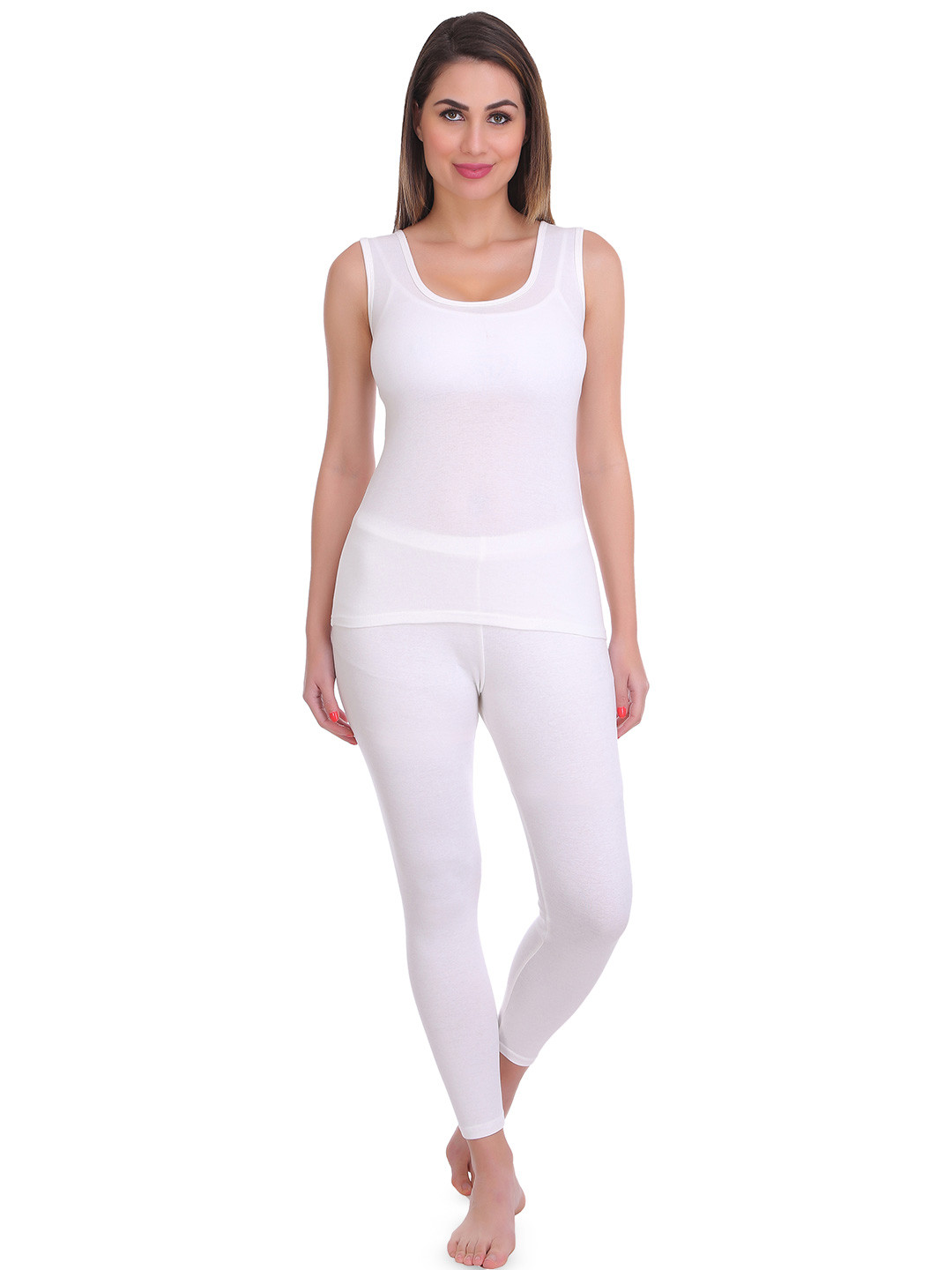 

SELFCARE Round Neck Sleeveless Thermal Set, White