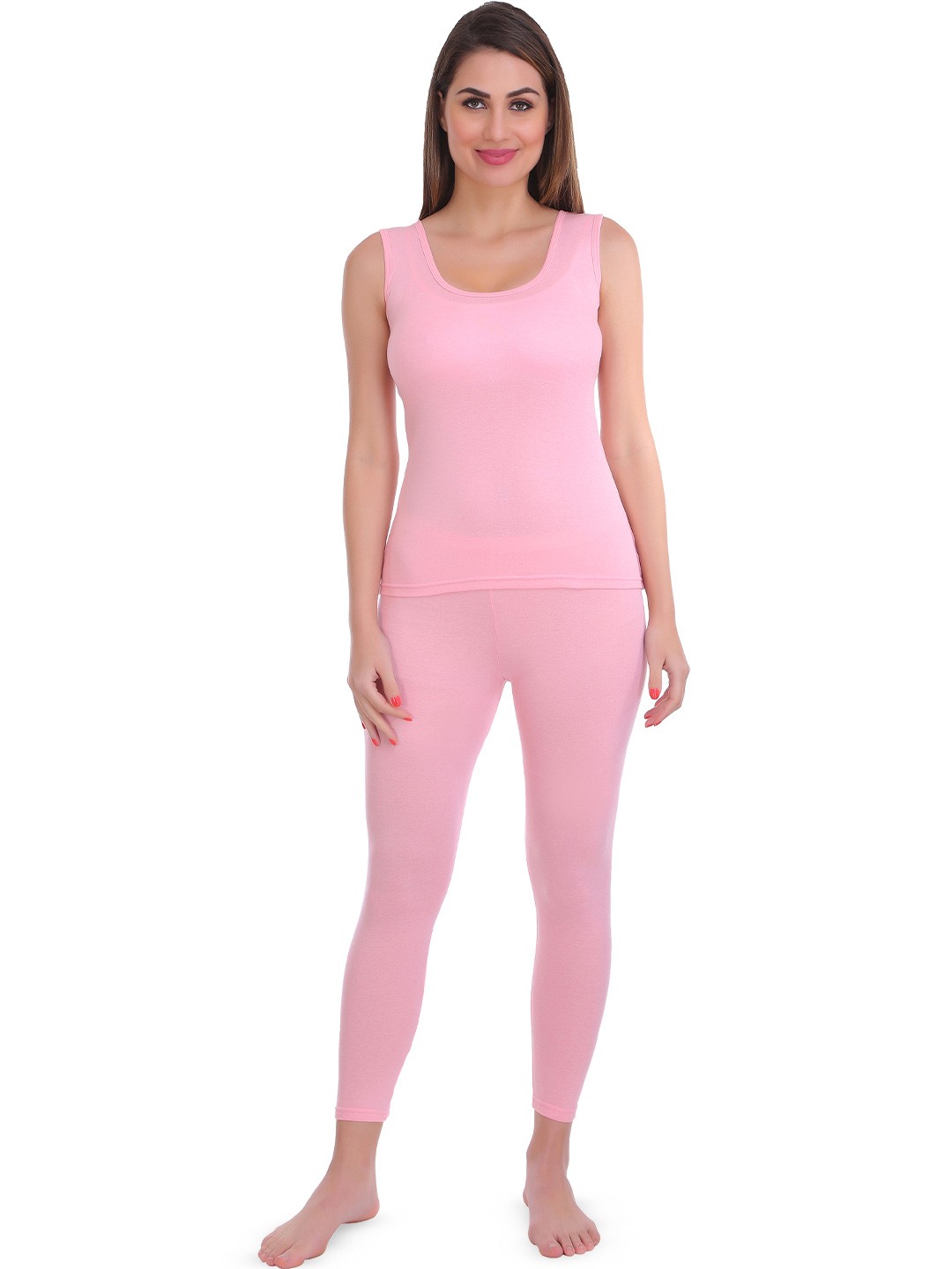 

SELFCARE Round Neck Sleeveless Thermal Set, Pink