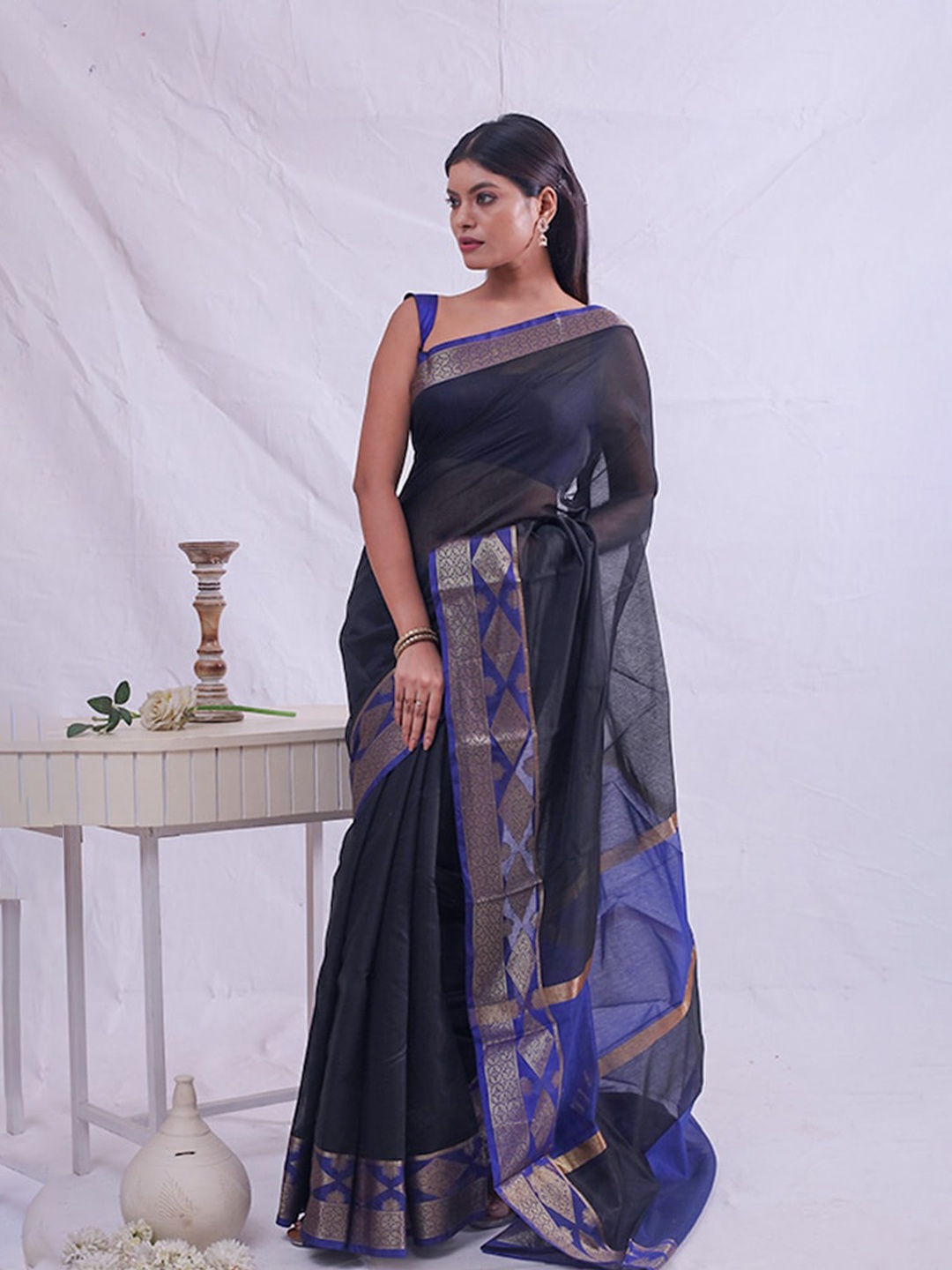 

AllSilks Woven Design Zari Saree, Black