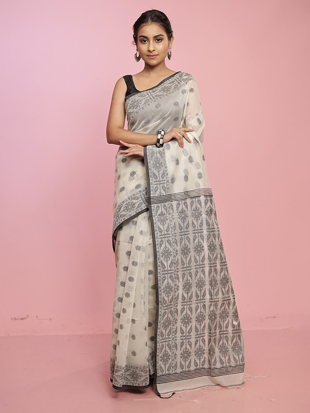 

AllSilks Woven Design Jamdani Saree, White
