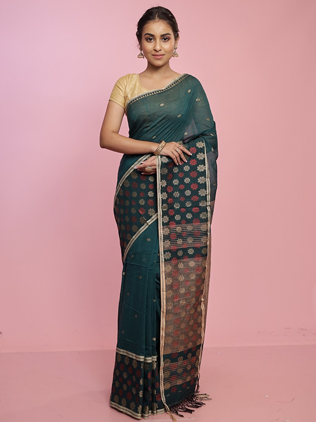 

AllSilks Ethnic Motifs Woven Design Saree, Green