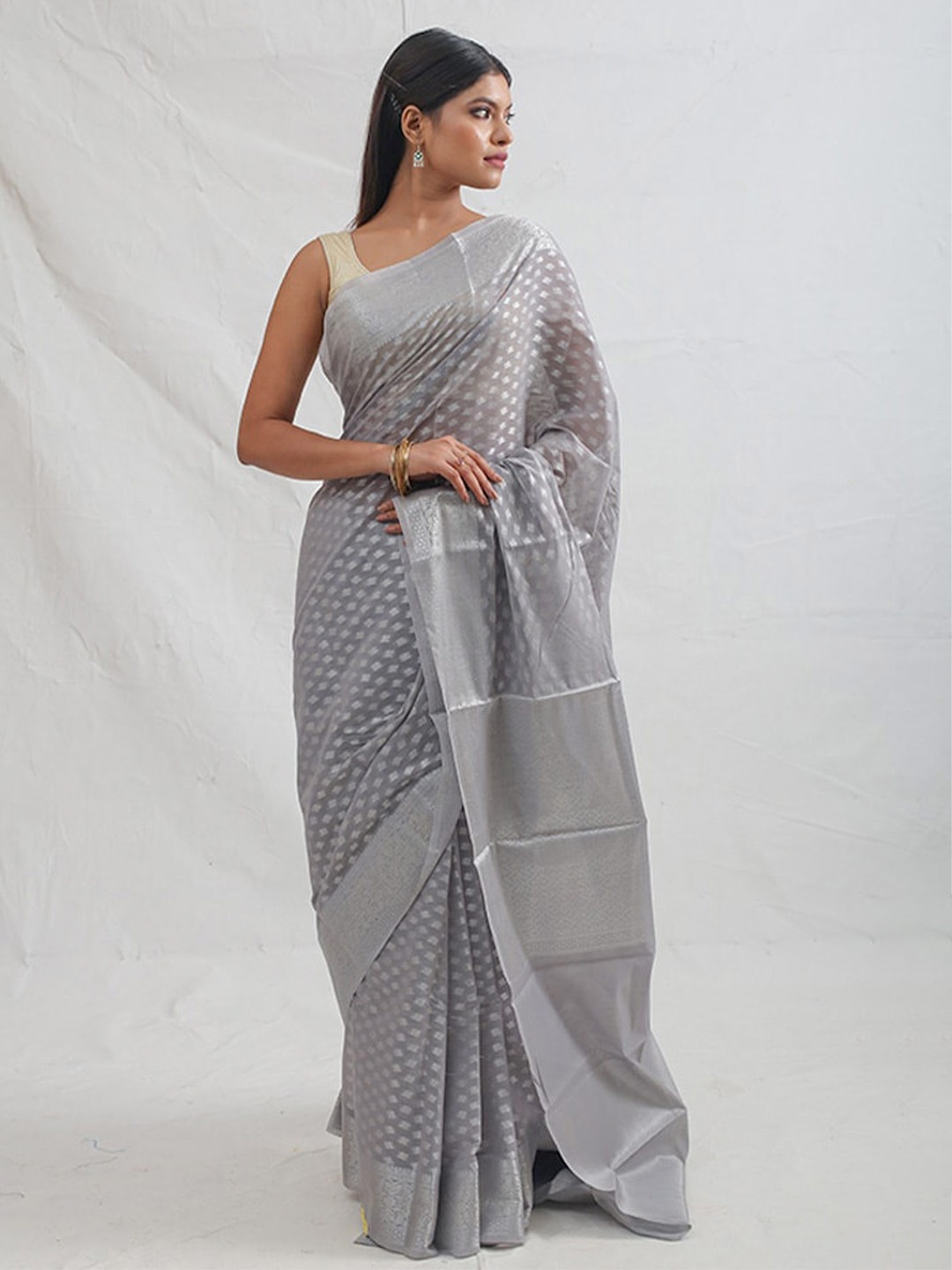 

AllSilks Woven Design Zari Saree, Grey