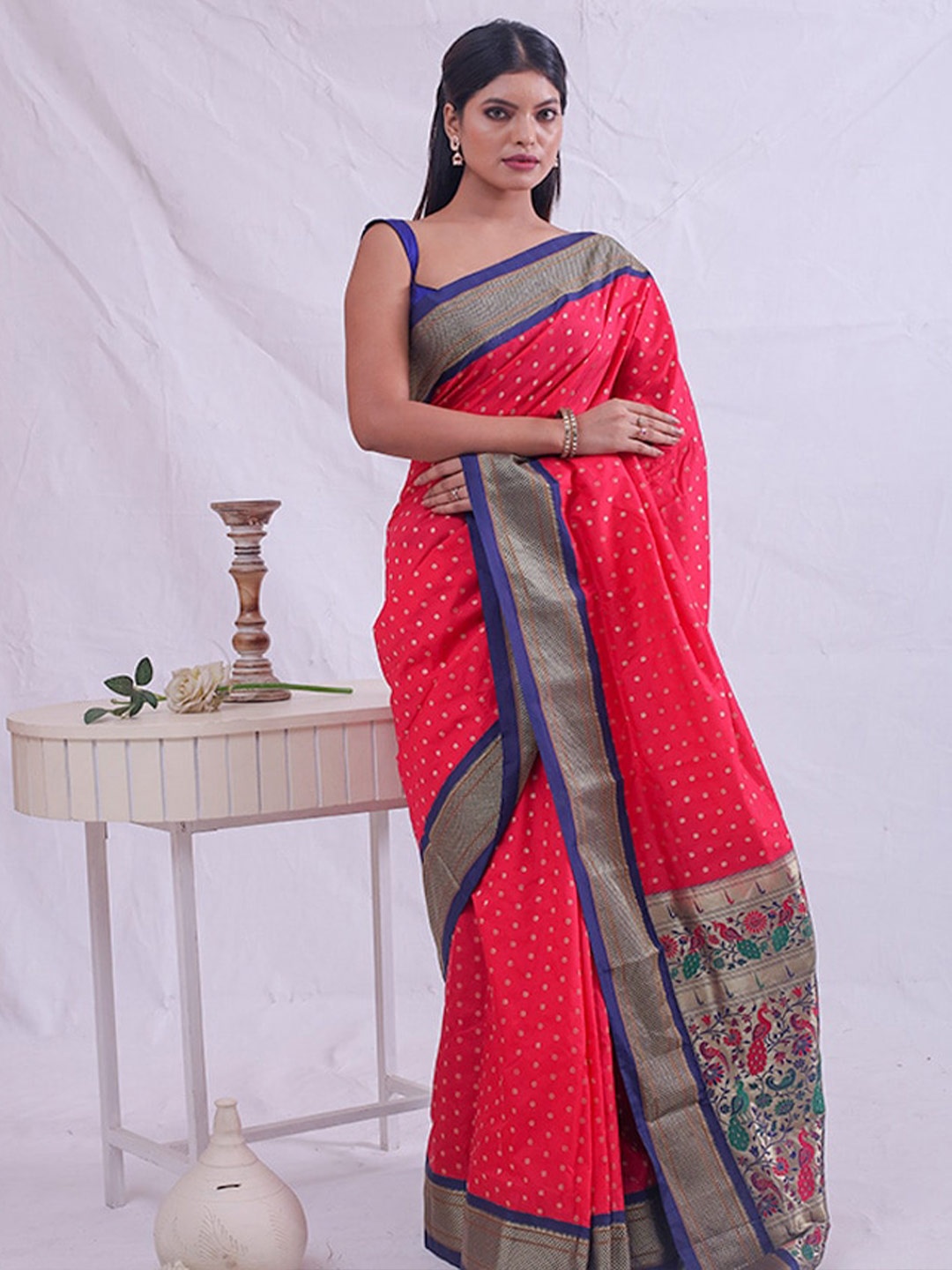 

AllSilks Ethnic Motif Woven Design Zari Kanjeevaram Saree, Pink