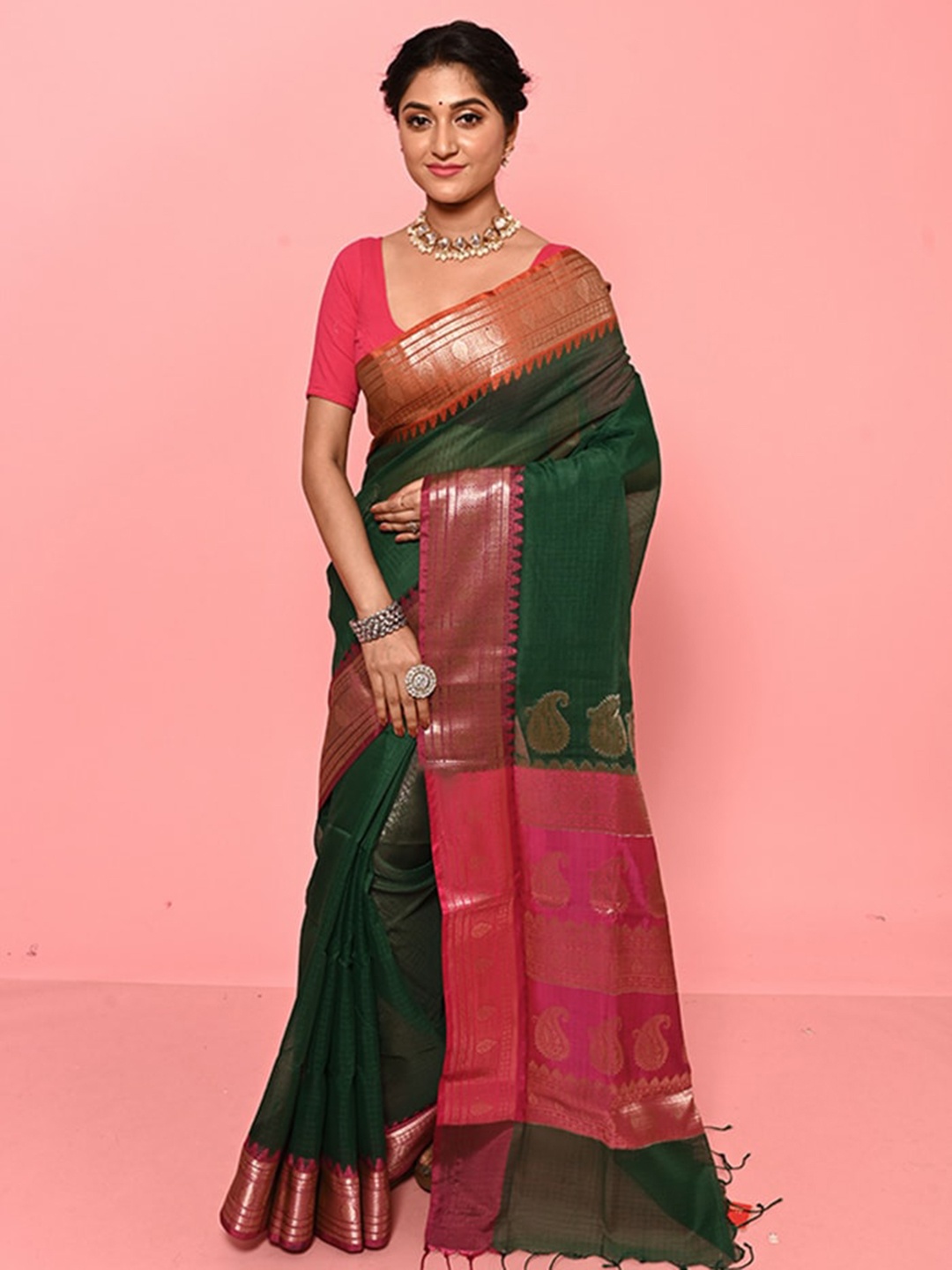 

AllSilks Paisley Zari Silk Blend Saree, Green