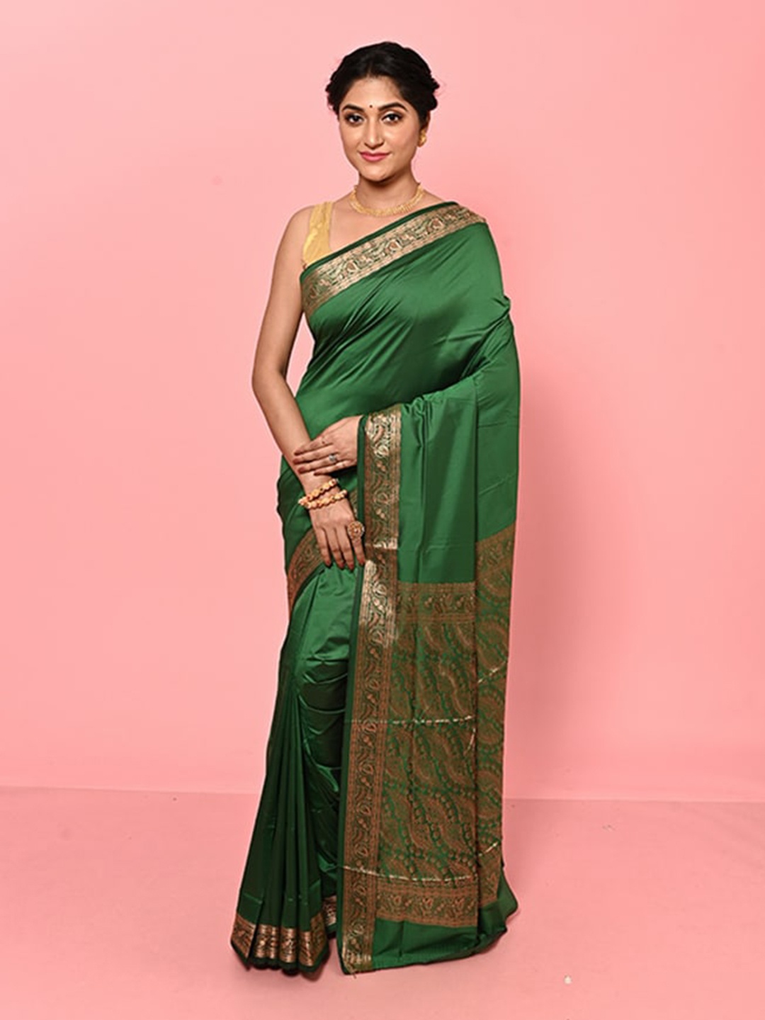 

AllSilks Woven Design Zardozi Saree, Green
