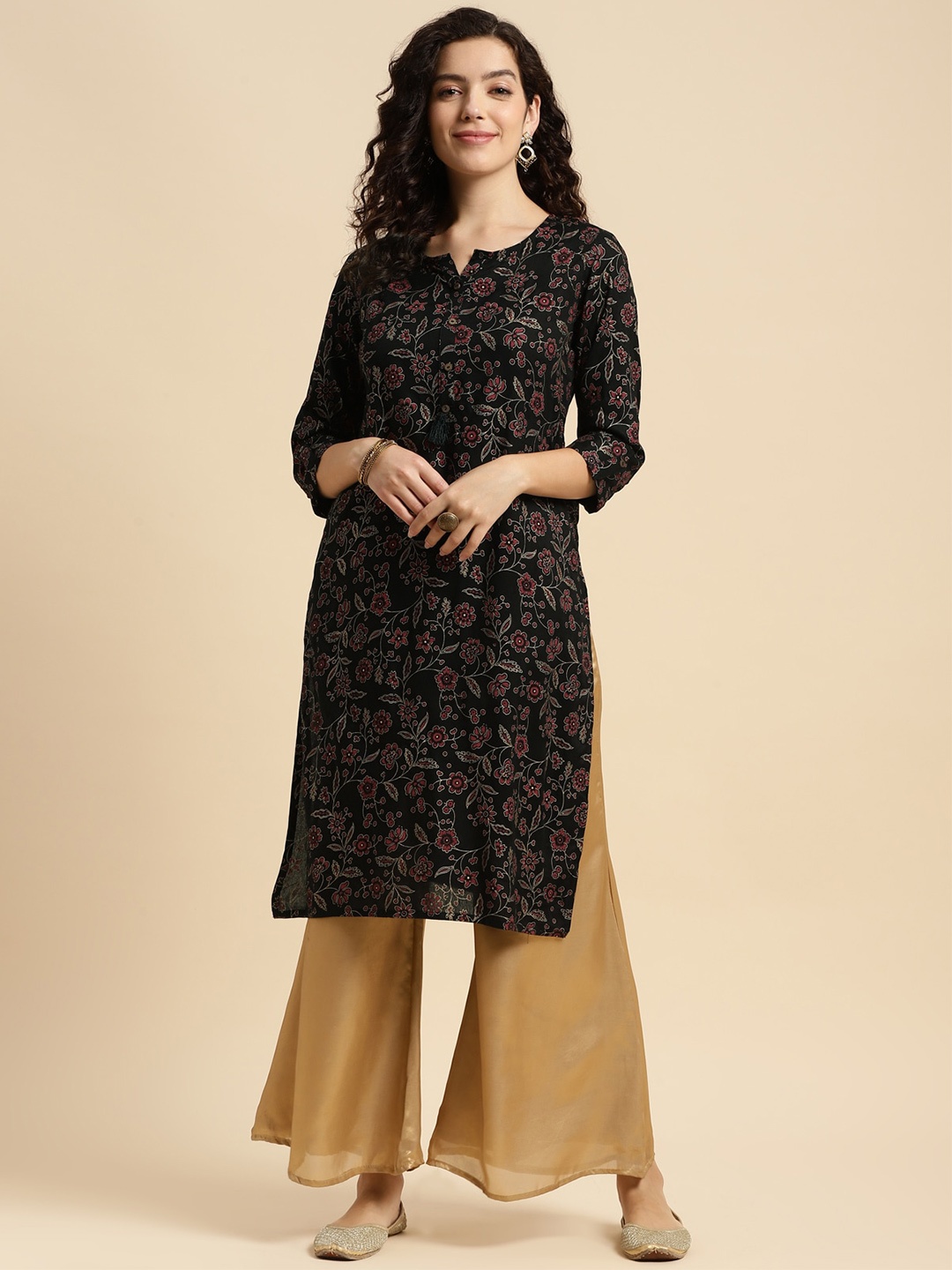 

Rangita Printed Straight Kurta, Black