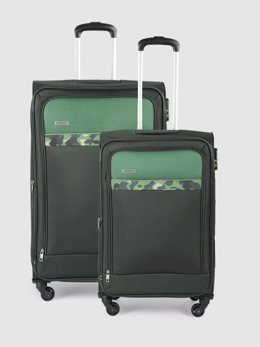 

Aristocrat Set of 2 Commander Colourblocked Soft-Sided Trolley Suitcases - Large & Medium, Green