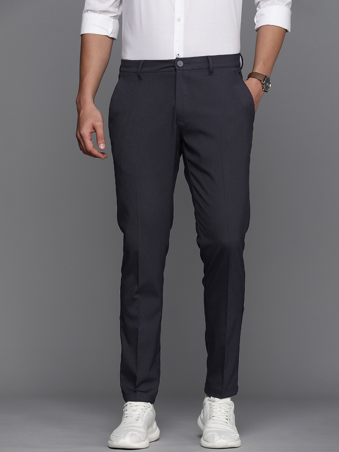 

Louis Philippe Ath.Work Men Tapered Fit Smart Casual Trousers, Navy blue