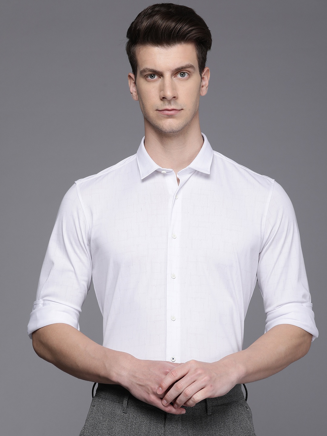 

Louis Philippe Ath.Work Men Super Slim Fit Checked Formal Shirt, White