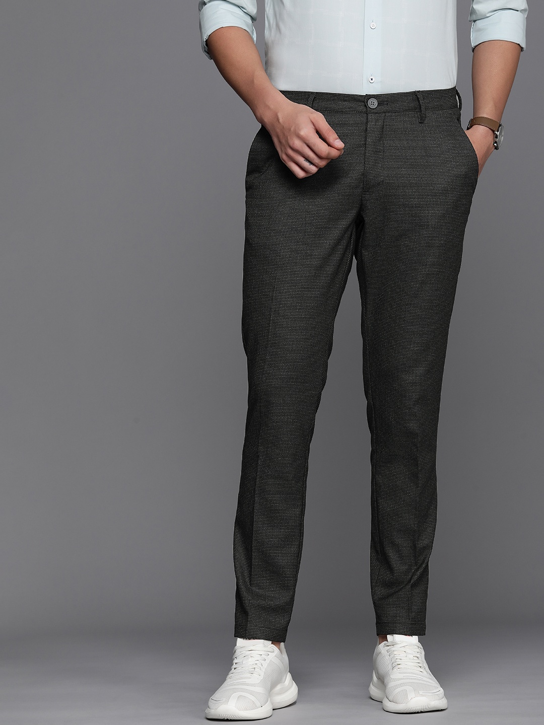 

Louis Philippe Ath.Work Men Textured Tapered Fit Smart Casual Trousers, Charcoal