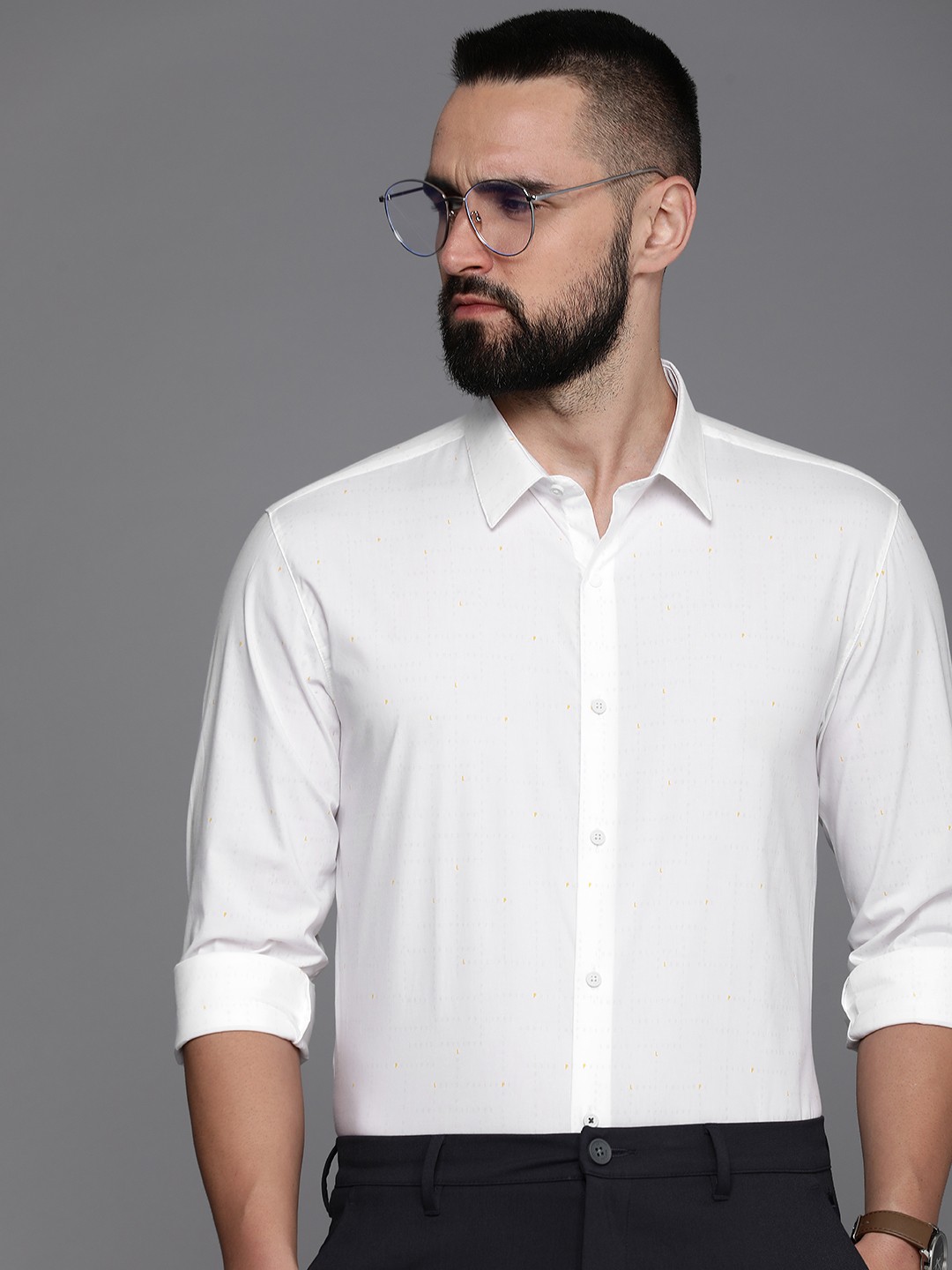 

Louis Philippe Ath.Work Super Slim Fit Printed Semiformal Shirt, White