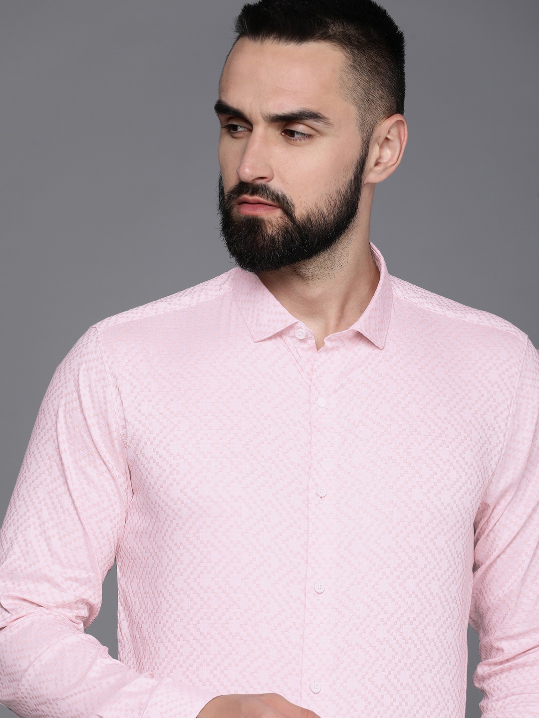 

Louis Philippe Ath.Work Super Slim Fit Textured Opaque Semiformal Shirt, Pink