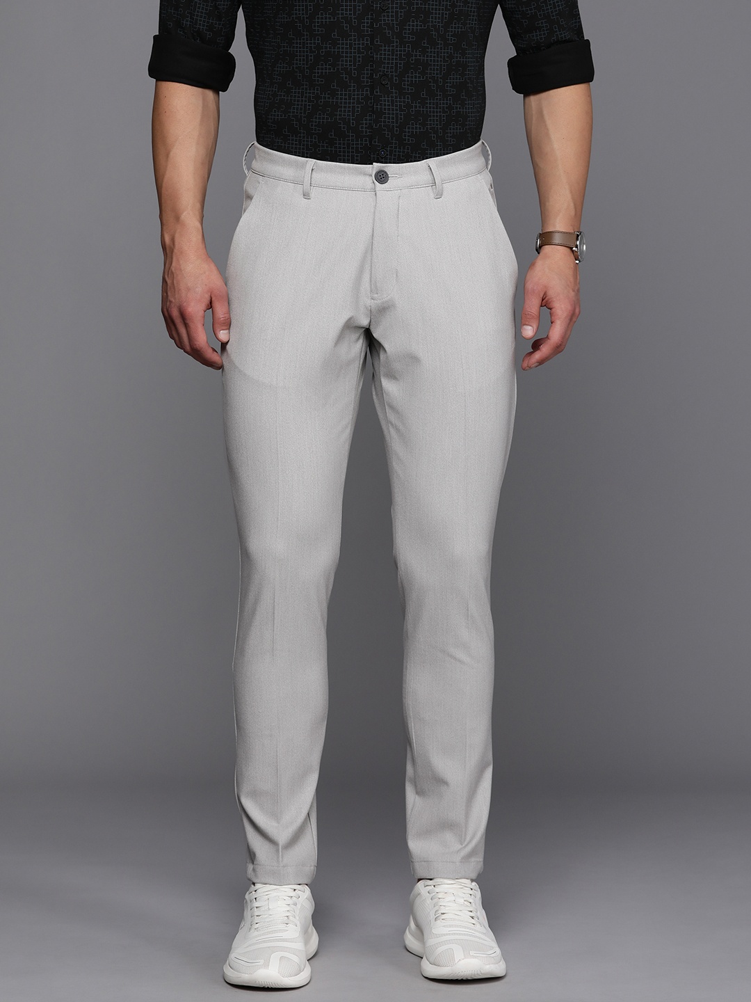 

Louis Philippe Ath.Work Men Tapered Fit Smart Casual Chinos Trousers, Grey