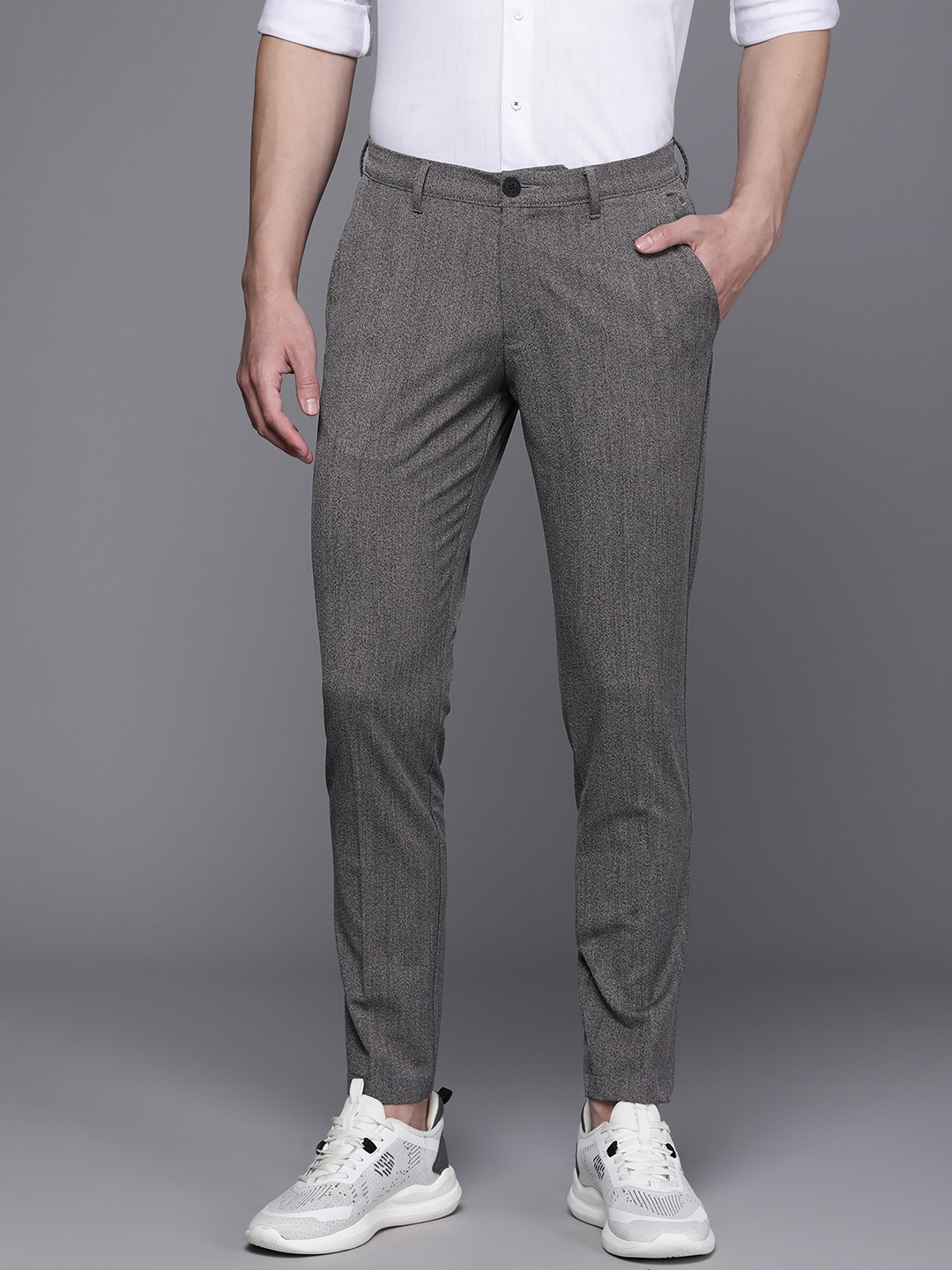 

Louis Philippe Ath.Work Men Mid-Rise Comfy Tapered Fit Smart Casual Trousers, Grey