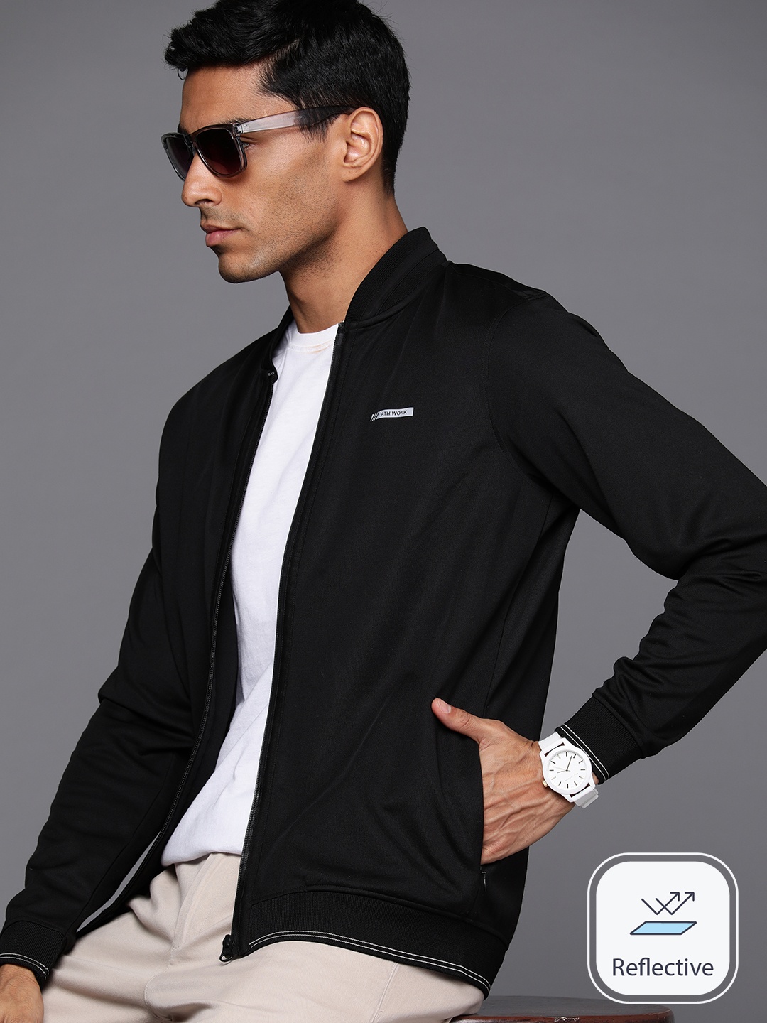 

Louis Philippe Ath.Work Front Open Sweatshirt, Black