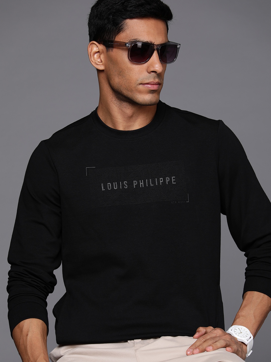 

Louis Philippe Ath.Work Slim Fit Brand Logo Printed Sweatshirt, Black