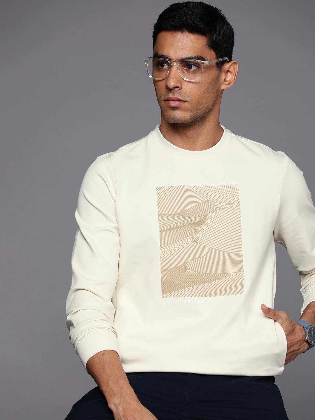 

Louis Philippe Ath.Work Slim Fit Abstract Printed Sweatshirt, Off white