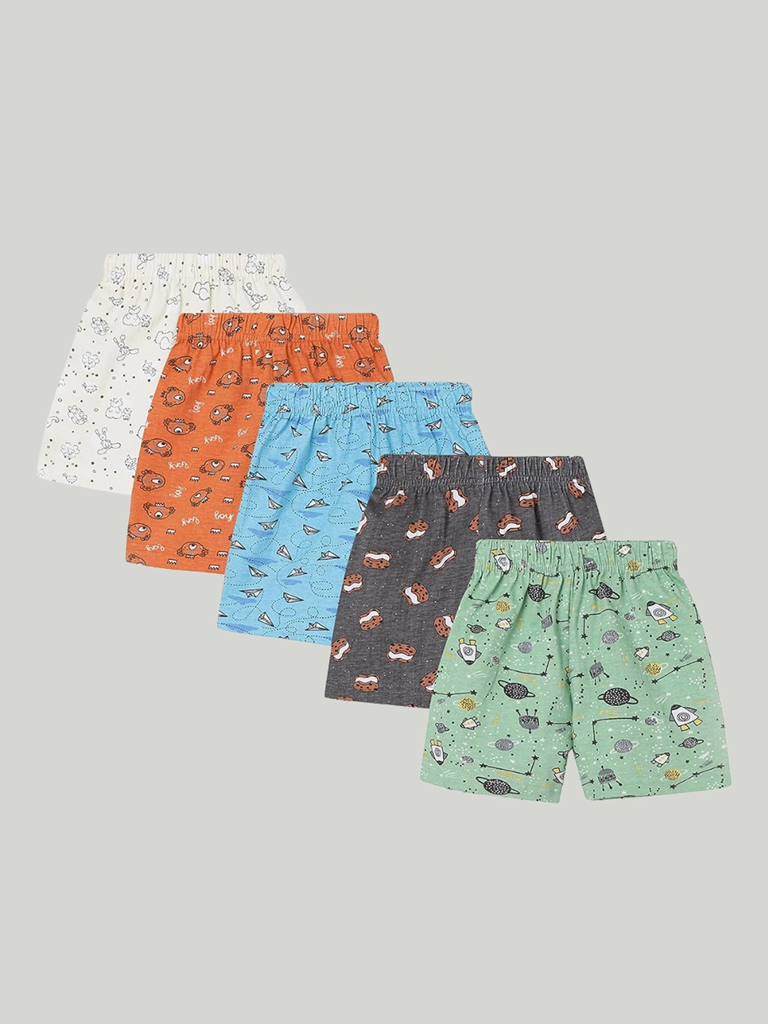 

The Boo Boo Club Boys Pack Of 5 Conversational Printed Cotton Shorts, White