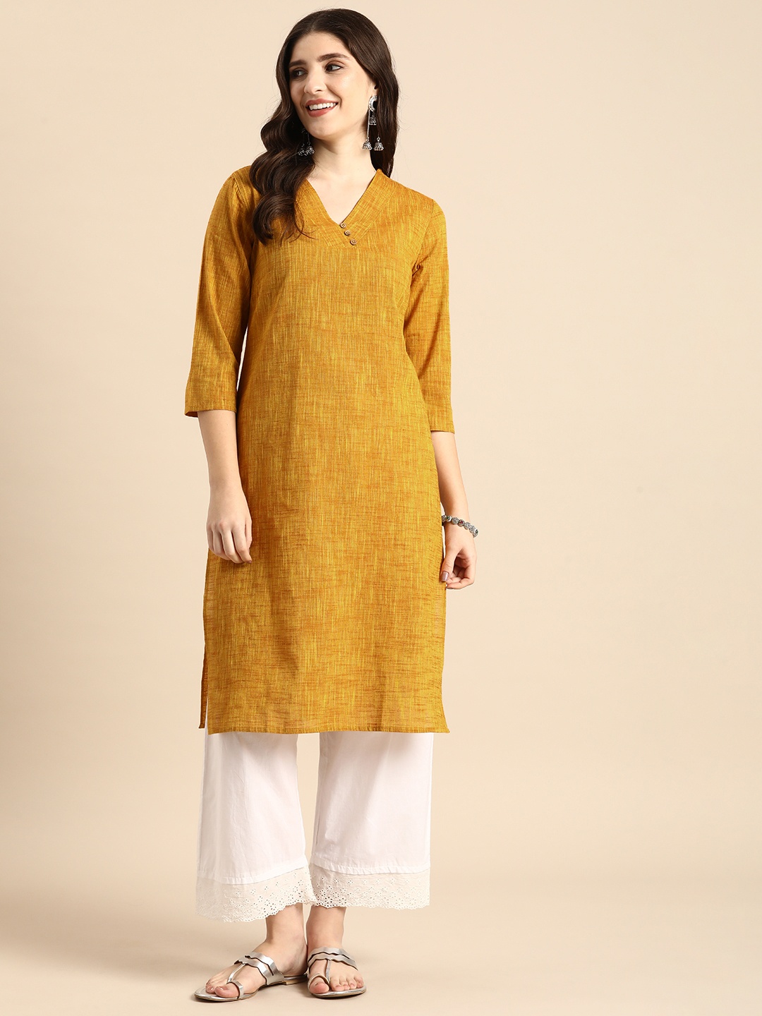 

Anouk Pure Cotton Printed Kurta, Mustard