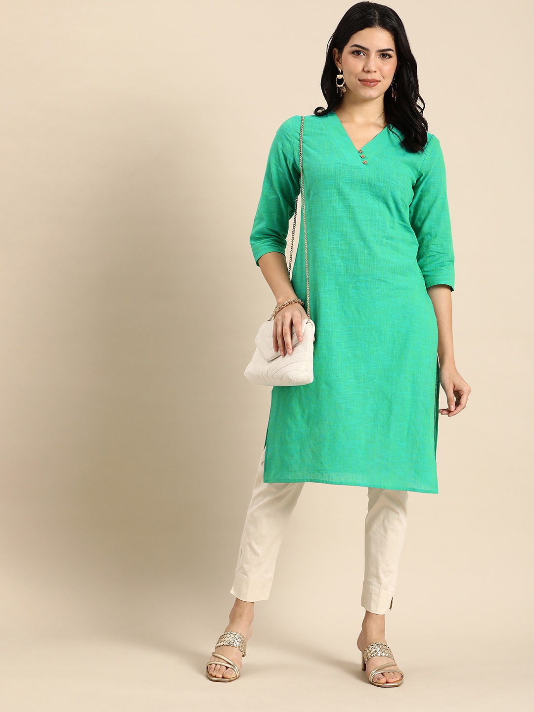 

Anouk Women Solid Straight Kurta, Green