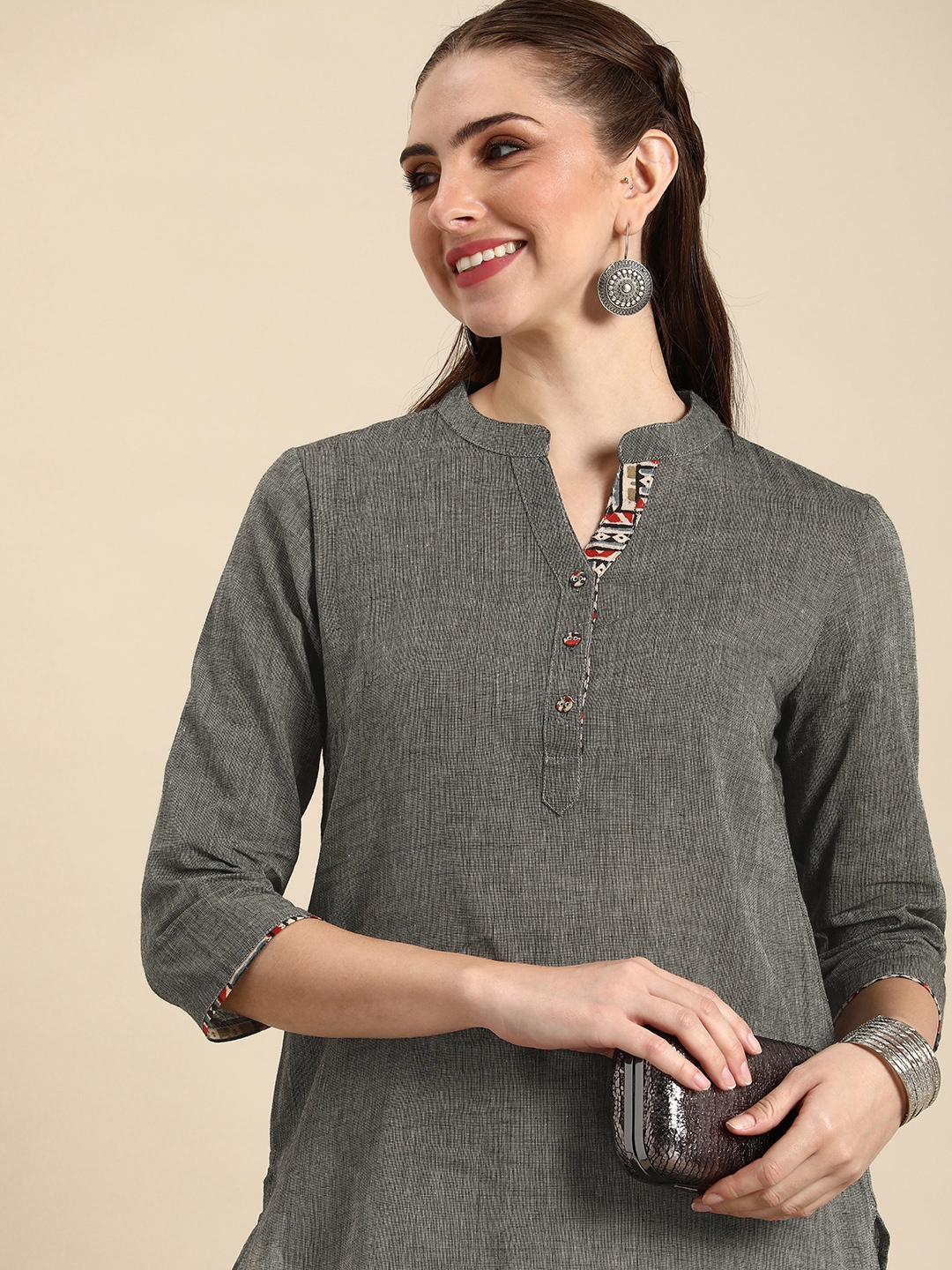 

Anouk Women Woven Design Straight Kurta, Grey