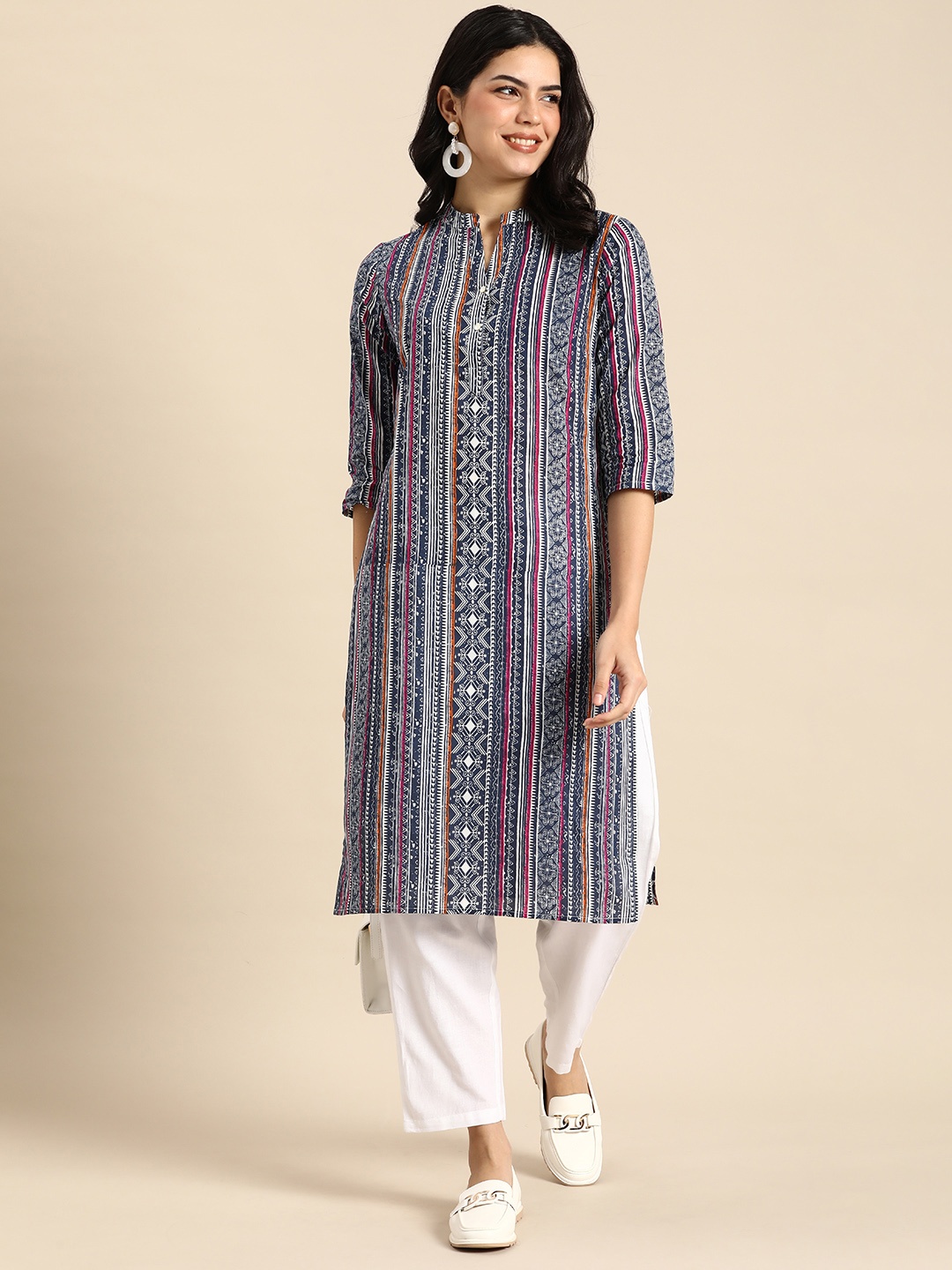 

Anouk Women Ethnic Motifs Printed Straight Kurta, Blue