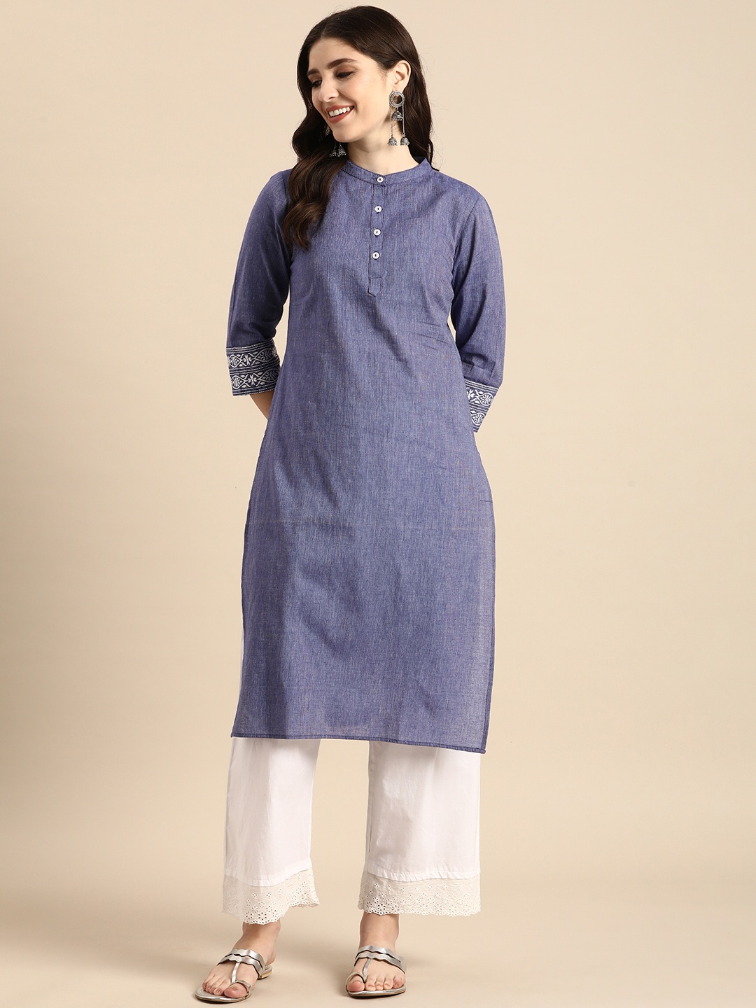 

Anouk Mandarin Collar Pure Cotton Kurta, Violet