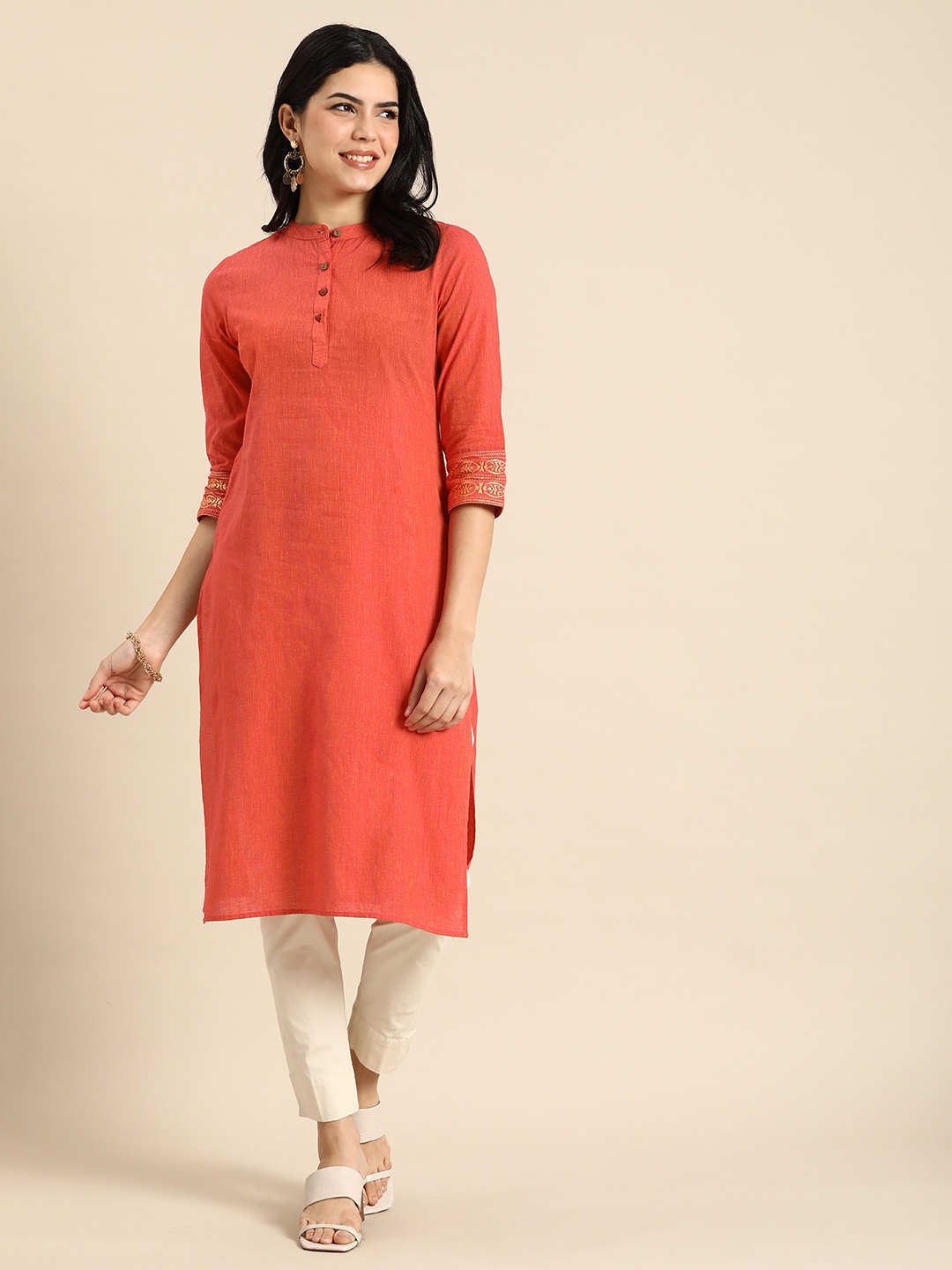 

Anouk Women Solid Straight Kurta, Orange