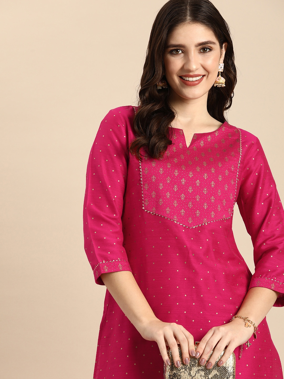 

Anouk Women Ethnic Motifs Yoke Design Regular Gotta Patti Kurta with Trousers, Red