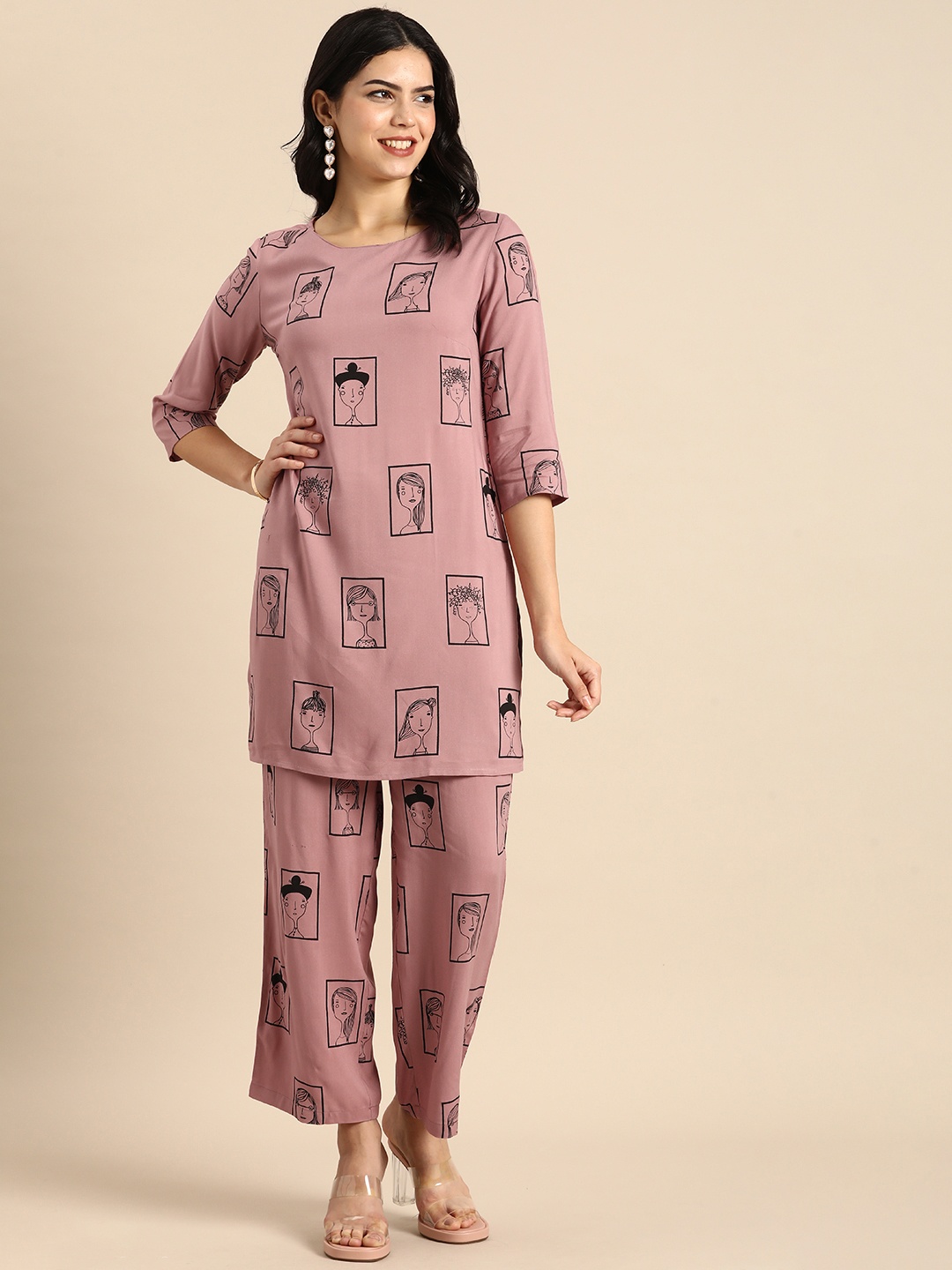 

Anouk Women Printed Regular Kurta with Palazzos, Pink