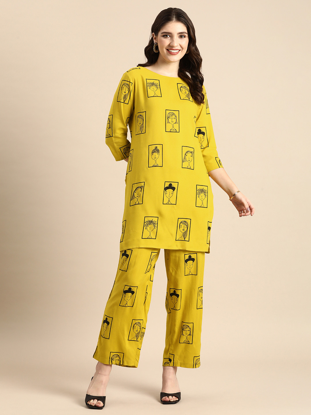 

Anouk Women Printed Regular Kurta with Palazzos, Yellow