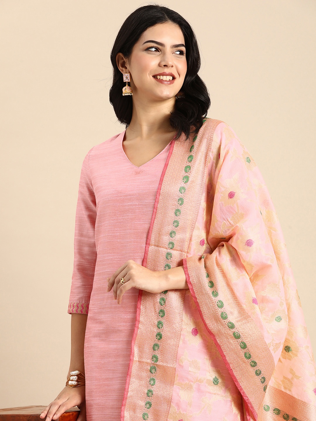 

Anouk Kurta with Trousers & Dupatta, Pink