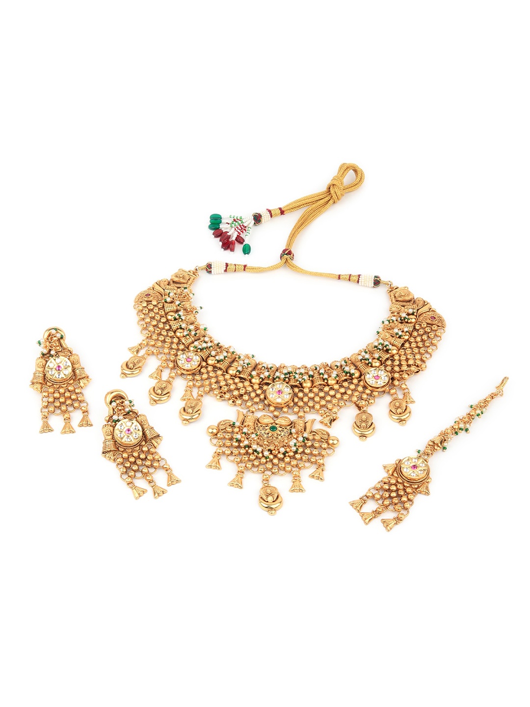 

ODETTE Gold-Plated Stone-Studded & Pearl Beaded Jewellery Set