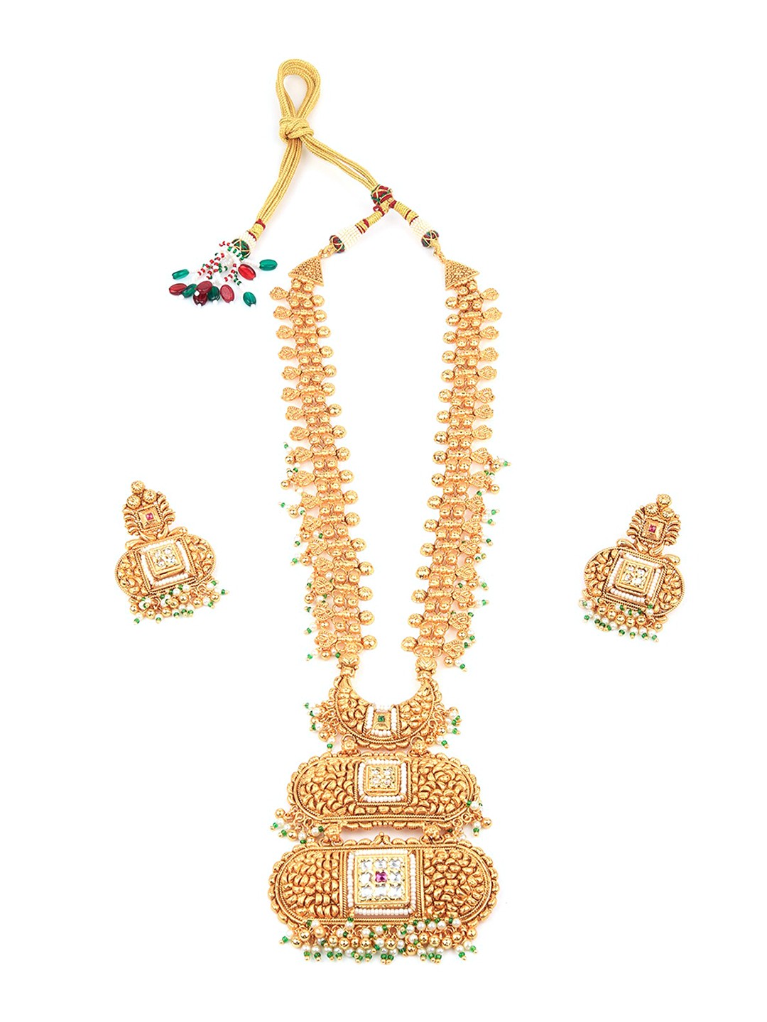 

ODETTE Gold Plated Stone-Studded & Pearl Beaded Jewellery Set