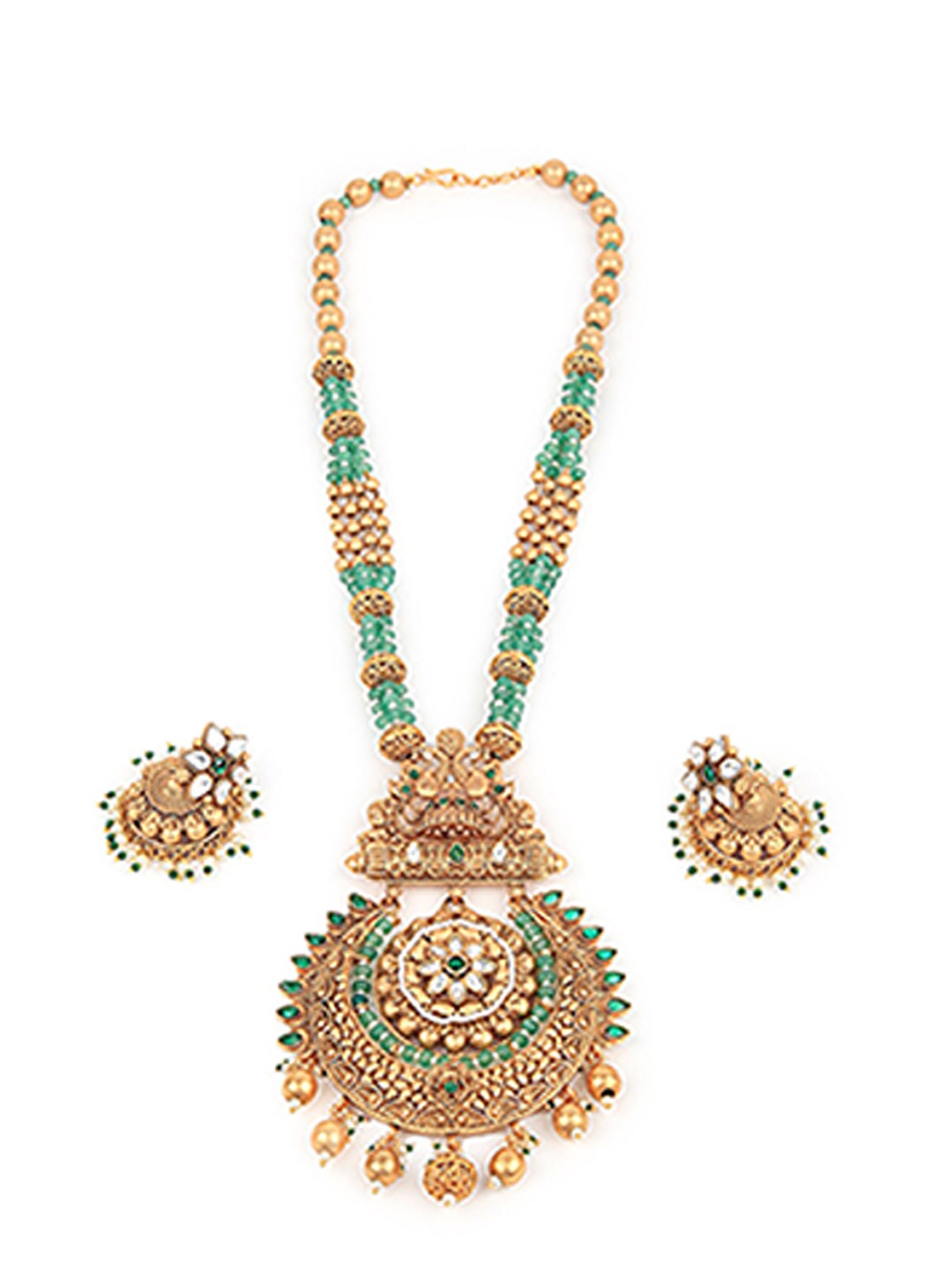 

ODETTE Gold-Plated Stone-Studded & Pearl Beaded Jewellery Set