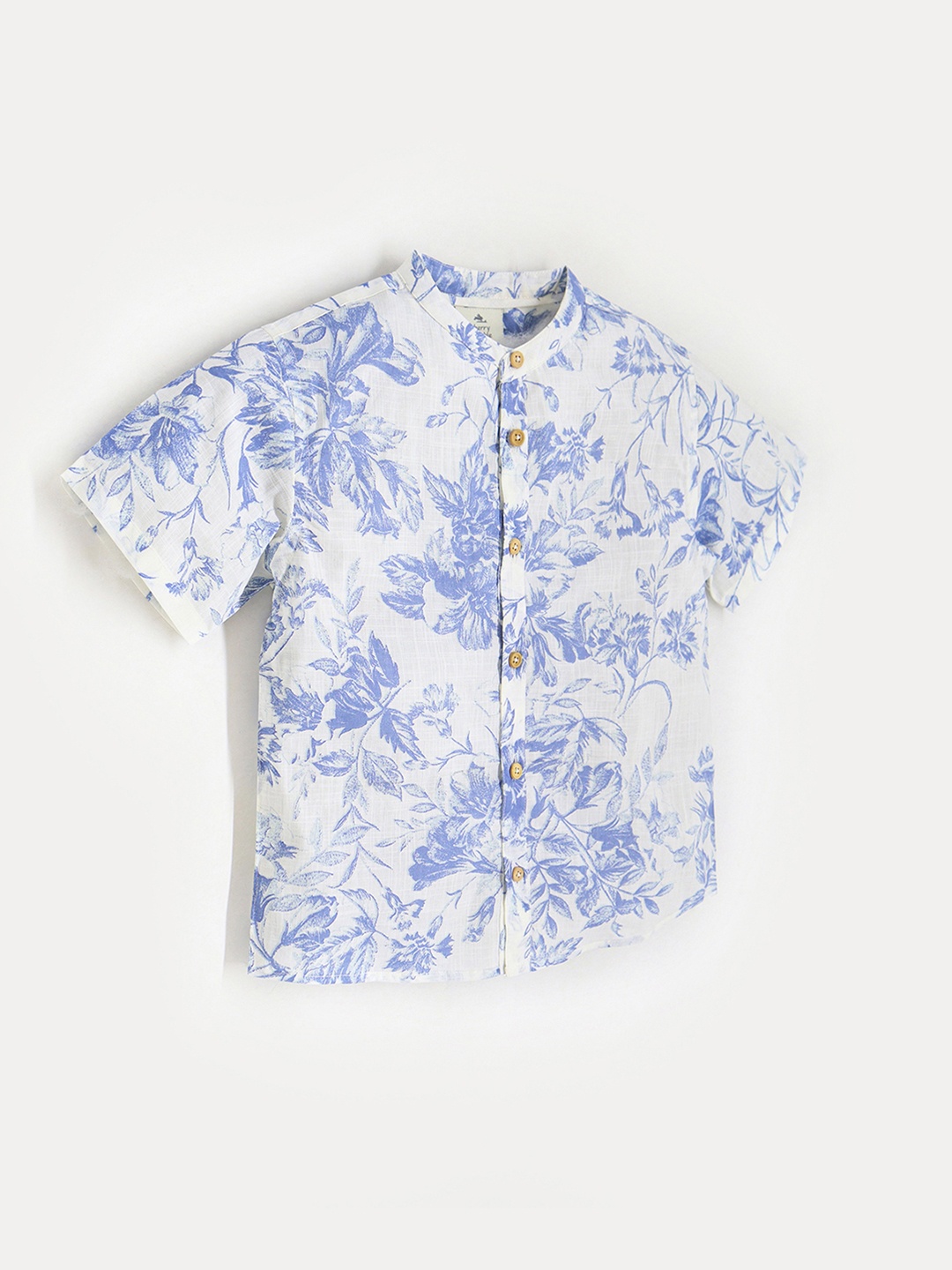 

Cherry Crumble Boys Floral Printed Cotton Casual Shirt, Blue