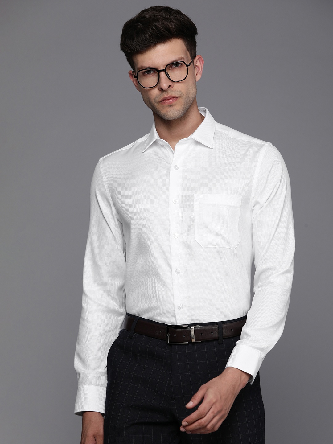 

Louis Philippe Textured Slim Fit Cotton Formal Shirt, White