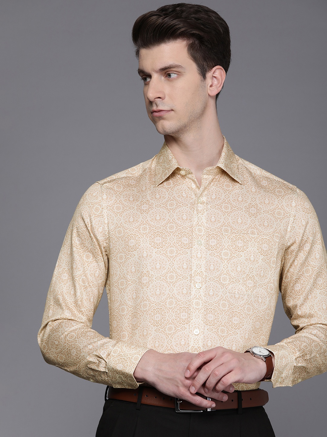 

Louis Philippe Classic Ethnic Motifs Printed Pure Cotton Formal Shirt, Cream
