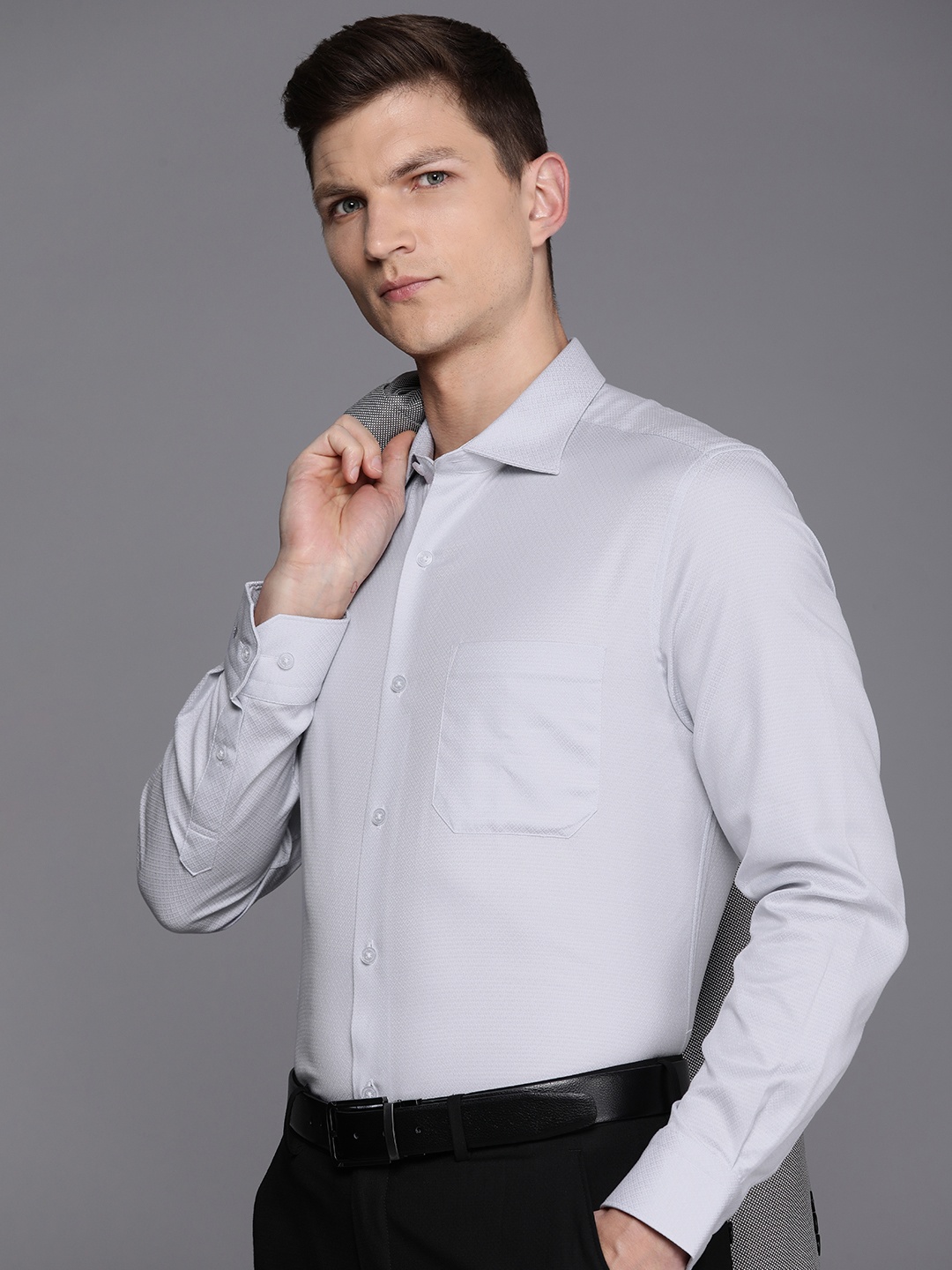 

Louis Philippe Pure Cotton Classic Fit Self Design Opaque Formal Shirt, Grey